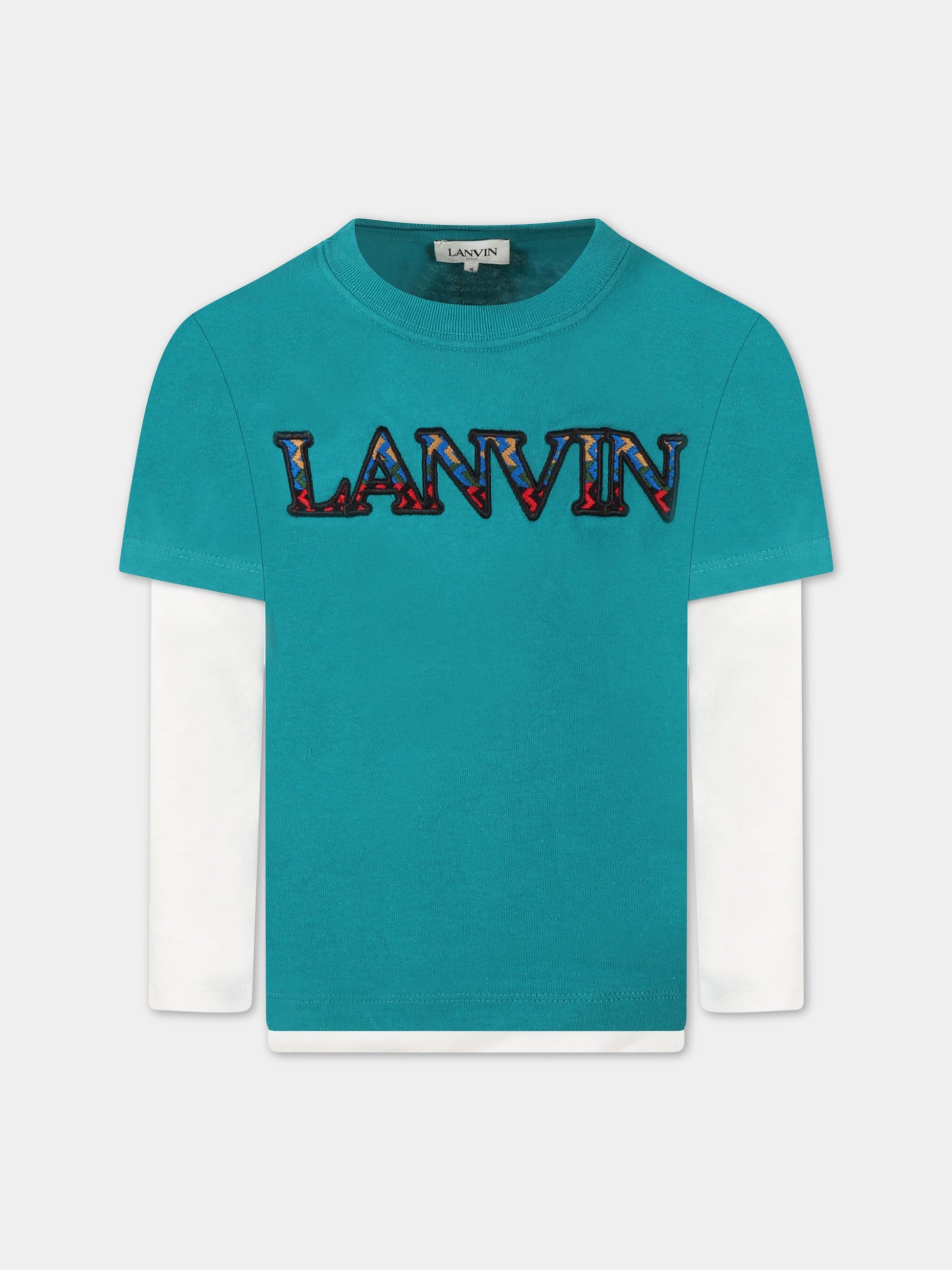 T-shirt verde per bambino con logo,Lanvin Petite,N25081 70G