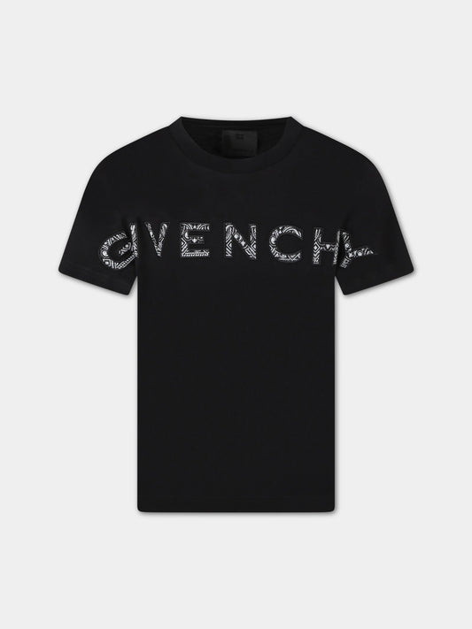 T-shirt nera per bambini con logo,Givenchy Kids,H25382 09B