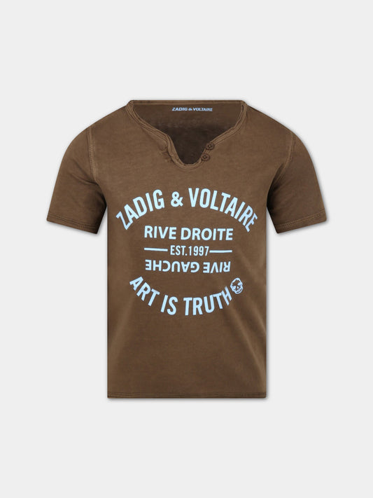 T-shirt verde per bambini con logo celeste,Zadig & Voltaire Kids,X25336 64E