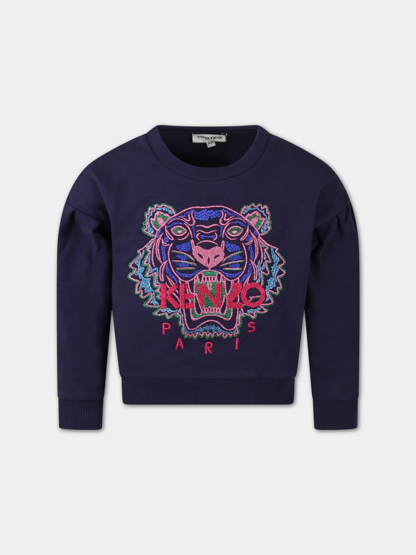 Felpa blu per bambina con tigre,Kenzo Kids,K15574 868