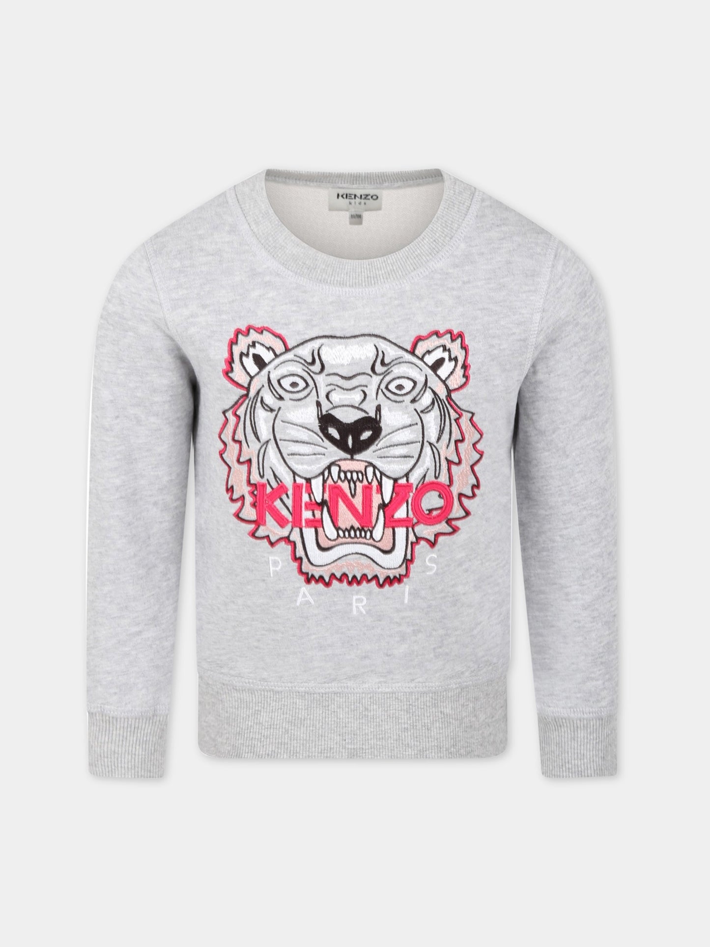 Felpa grigia per bambina con iconica tigre,Kenzo Kids,K15569 A41