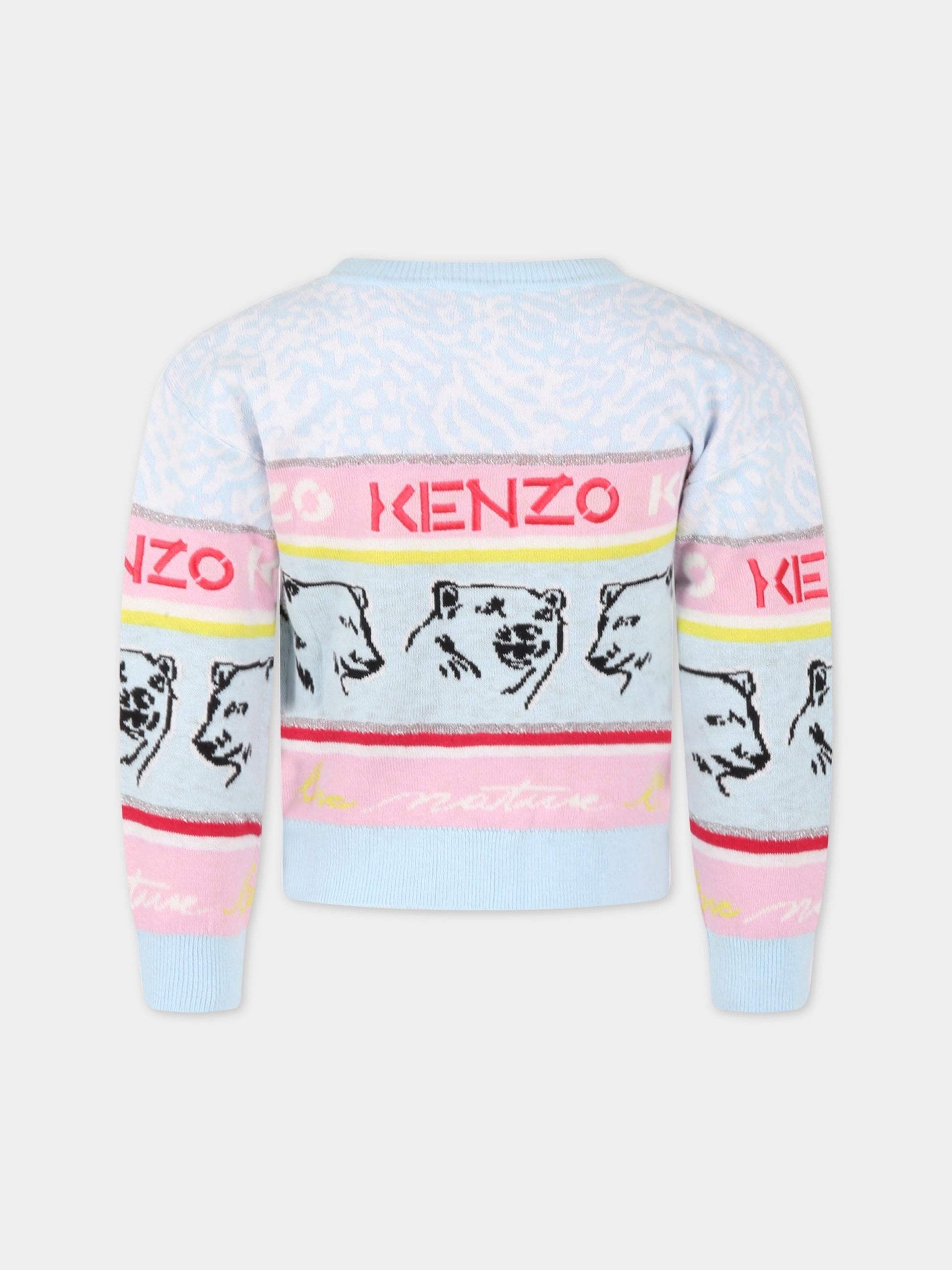 Maglione celeste per bambina con loghi,Kenzo Kids,K15591 782