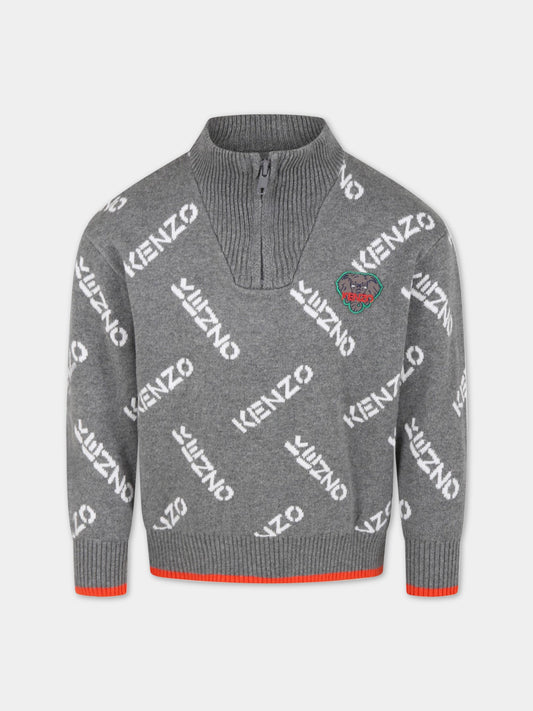 Maglione grigio per bambino con loghi,Kenzo Kids,K25721 A52