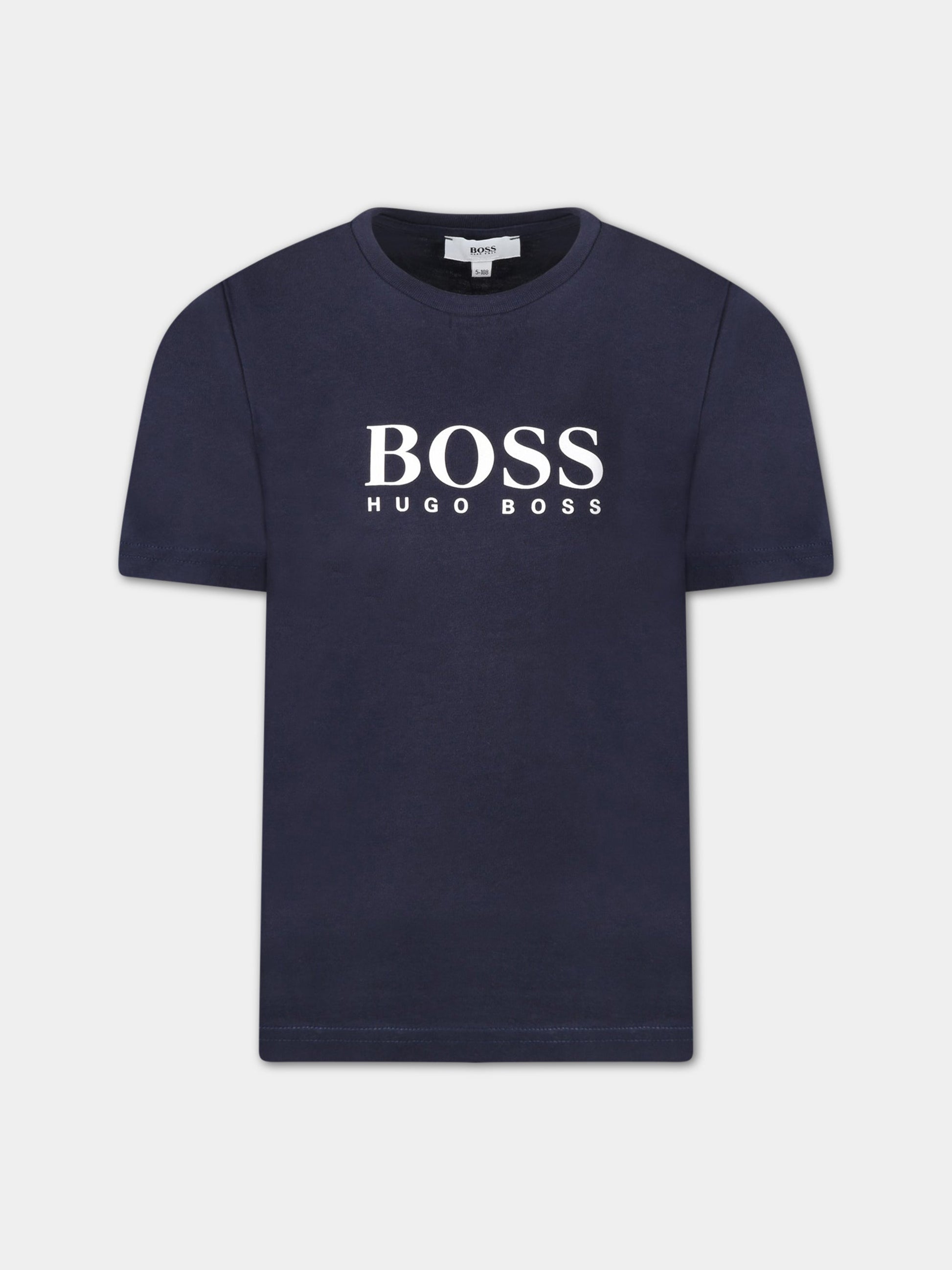 T-shirt blu per bambino con logo,Hugo Boss,J25P13 849