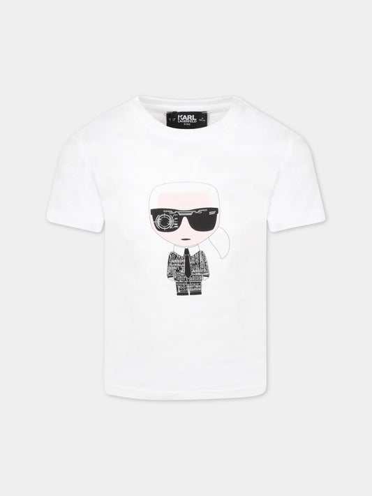 T-shirt bianca per bambina con Karl e logo nero,Karl Lagerfeld Kids,Z25370 10B