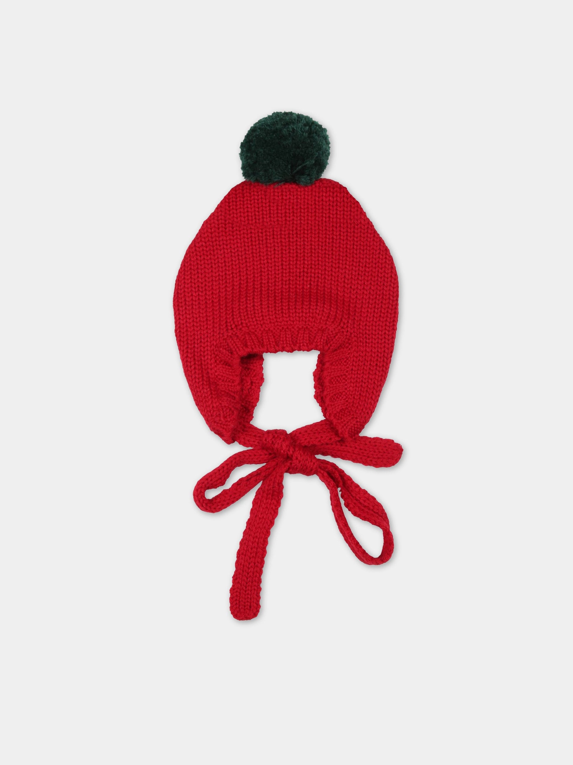 Cappello rosso per neonati con pom pon verde,La Stupenderia,WBCP30826 827