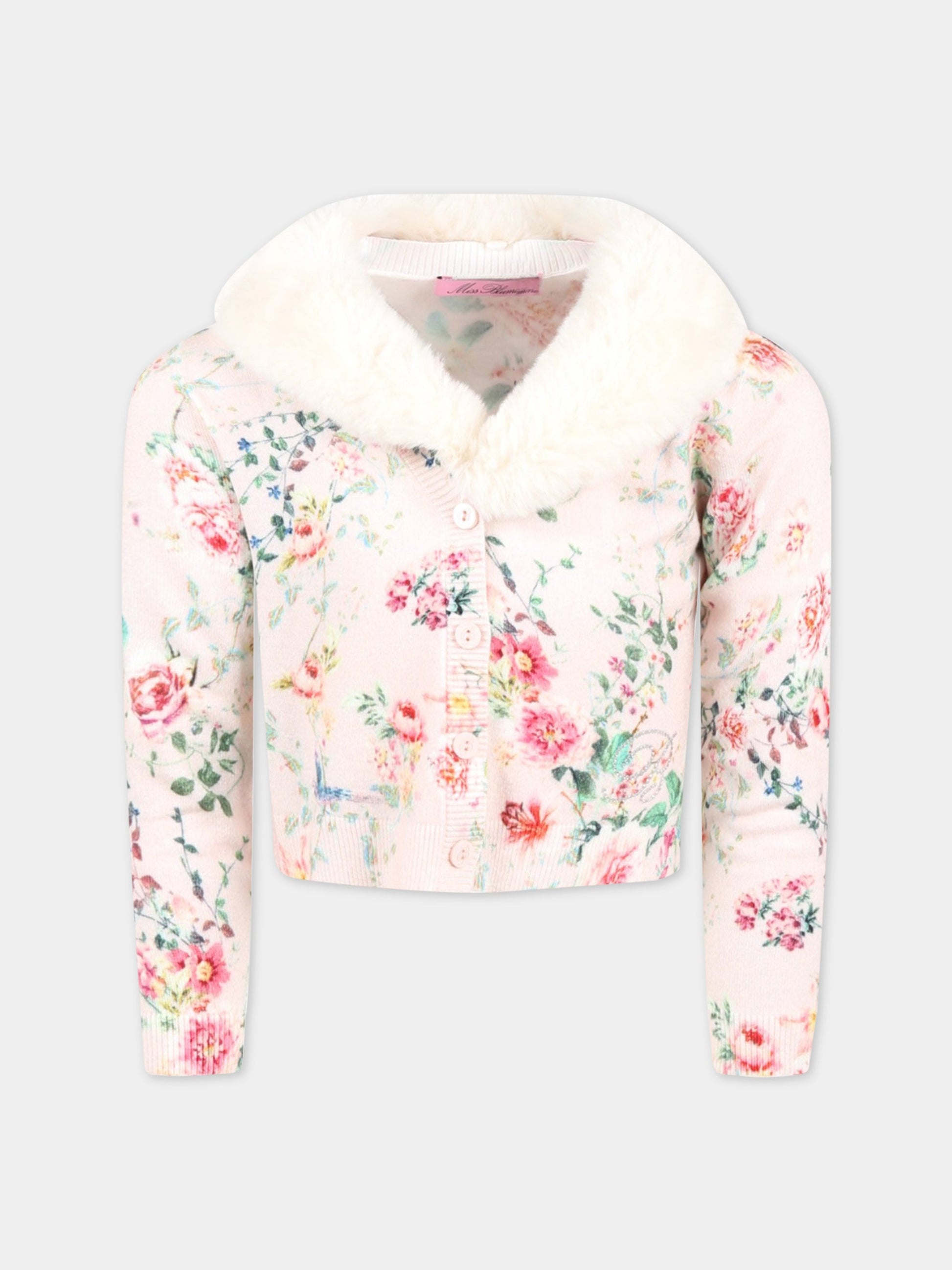 Cardigan rosa per bambina con fiori,Blumarine Baby,IF2053 MAB01 B4012