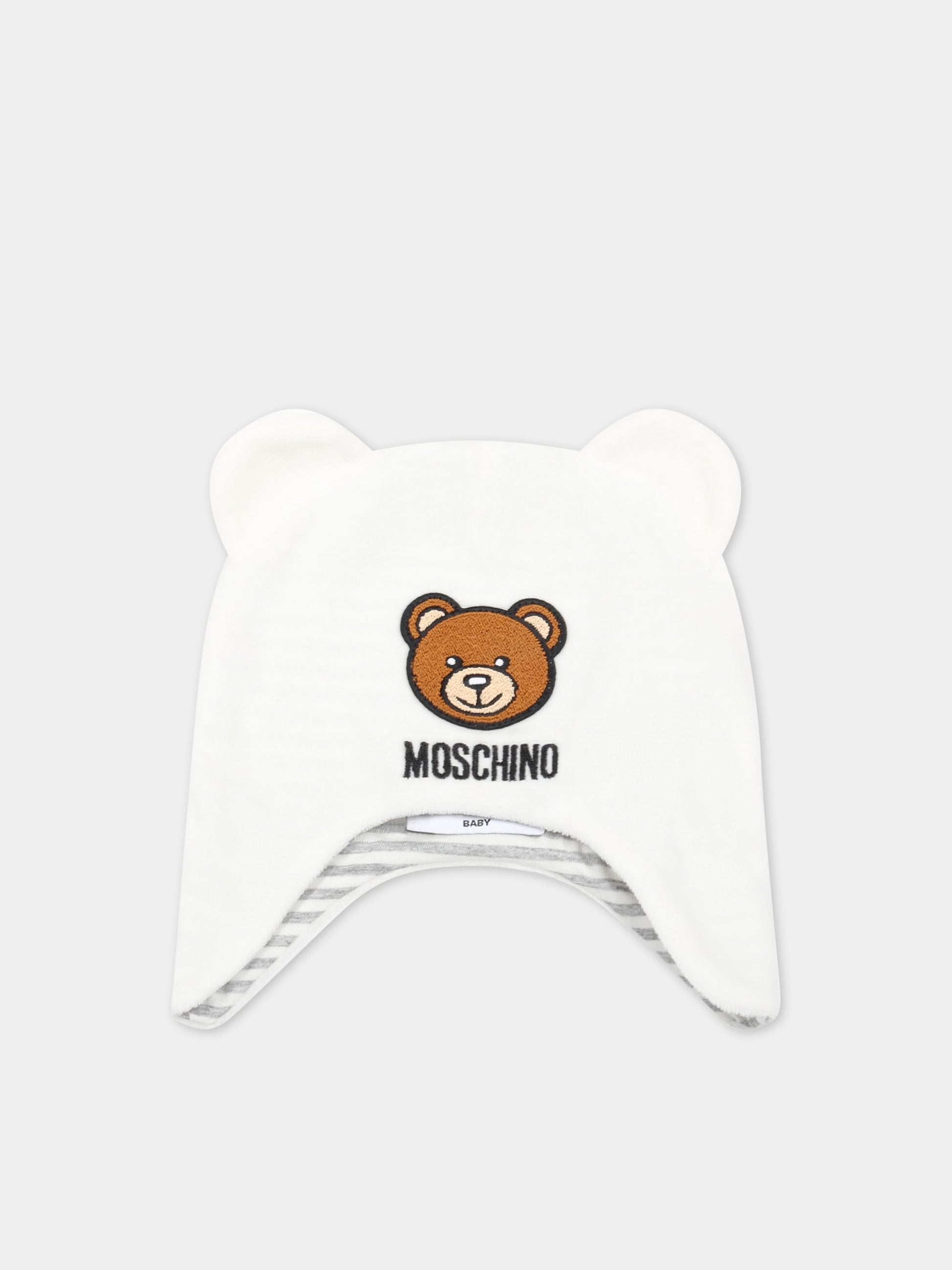 Cappello bianco per neonati con logo,Moschino Kids,MUX040 LGA07 10063