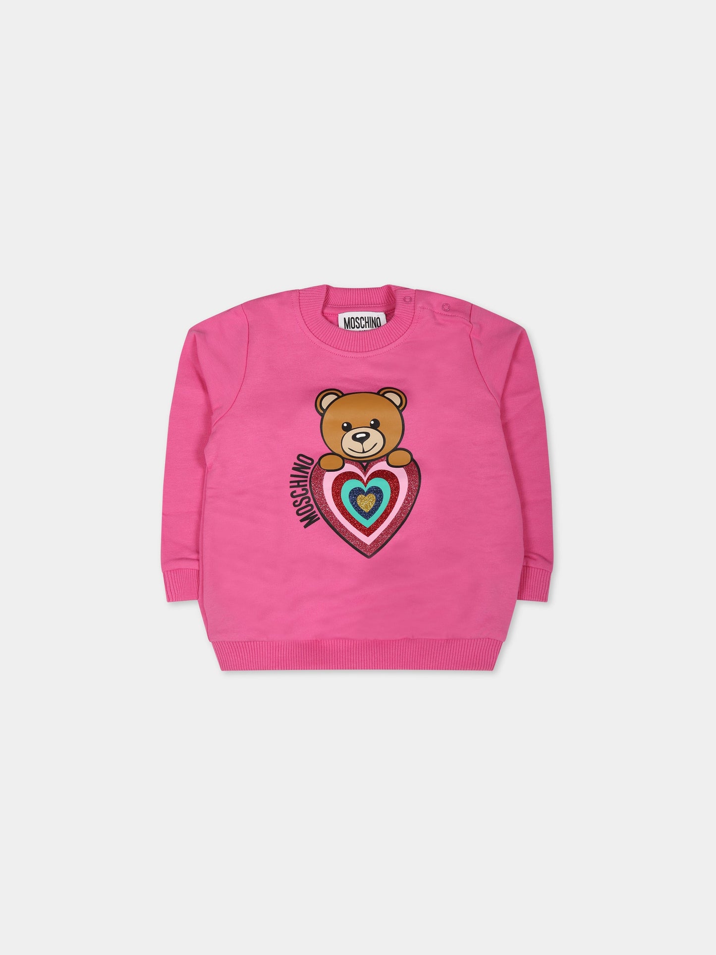 Felpa fucsia per neonata con cuore,Moschino Kids,MDF02K LDA16 50879