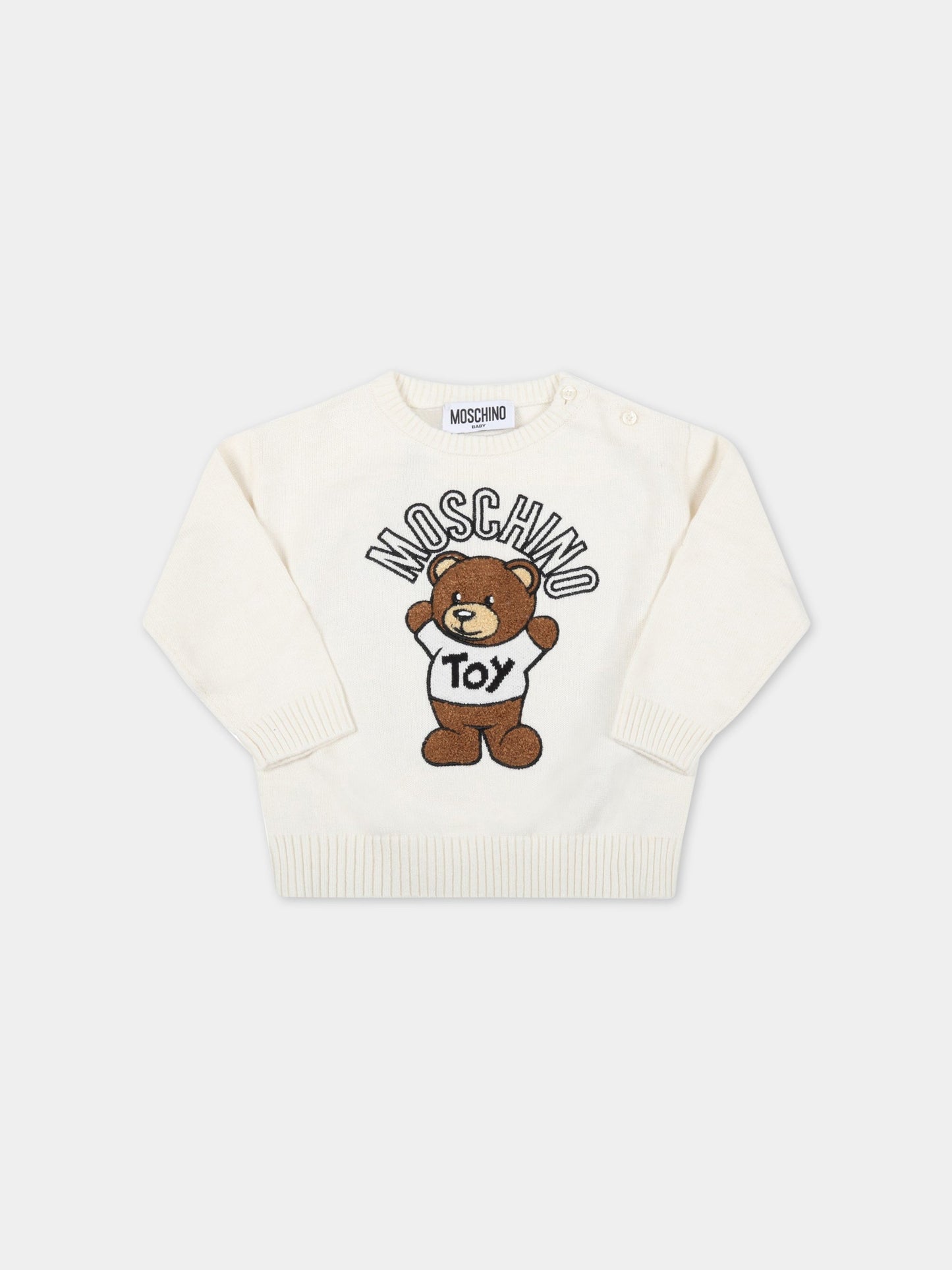 Maglione avorio per neonati con teddy bear,Moschino Kids,MPW00J LHE05 10063