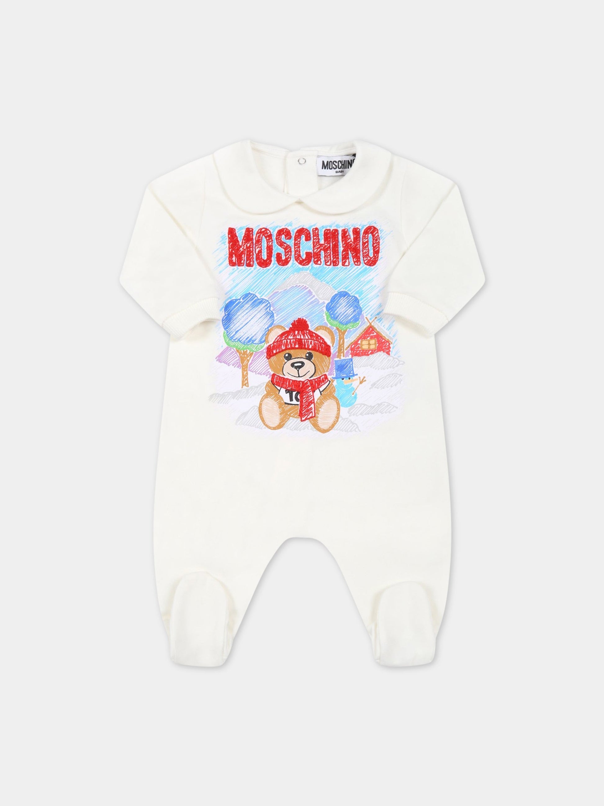 Tutina bianca per neonati con logo,Moschino Kids,MRY037 LDA22 10063