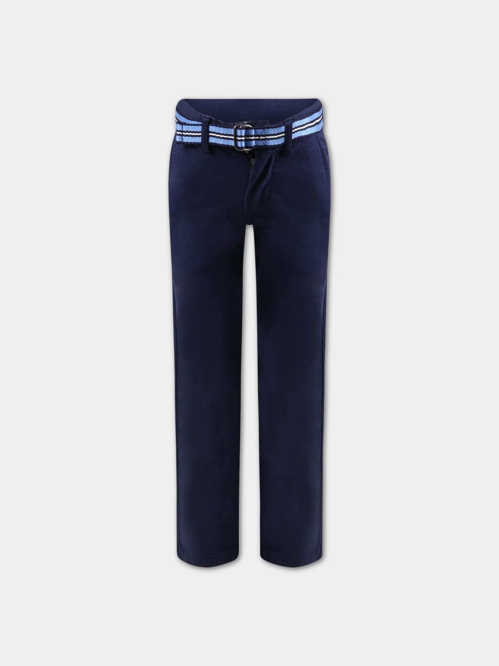 Pantaloni blu per bambino con cavallino rosso ricamato,Ralph Lauren Kids,855394001