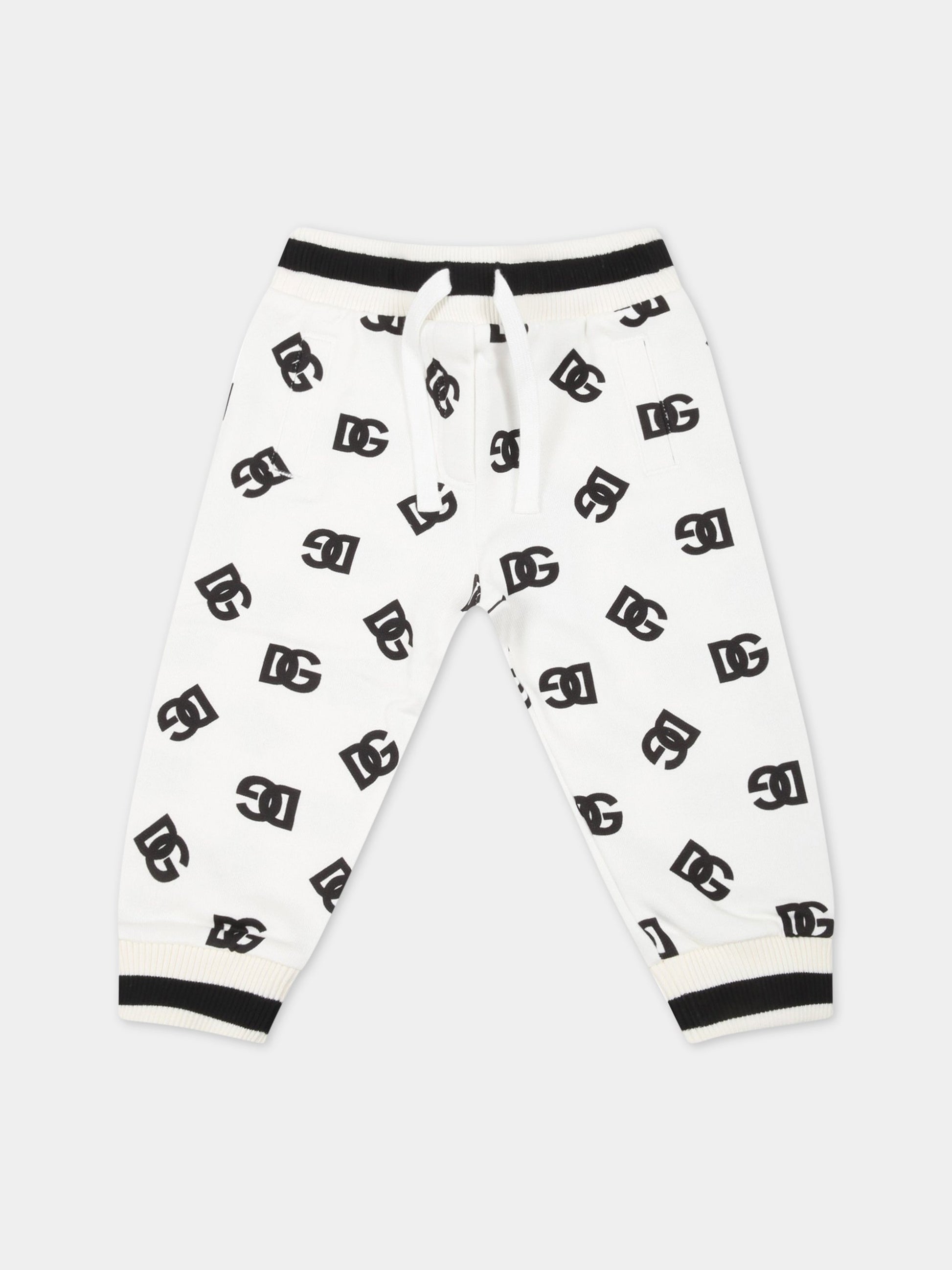 Pantaloni bianchi da tuta per neonato con logo nero,Dolce & Gabbana Kids,L2JP9P HS7KI HAVAN