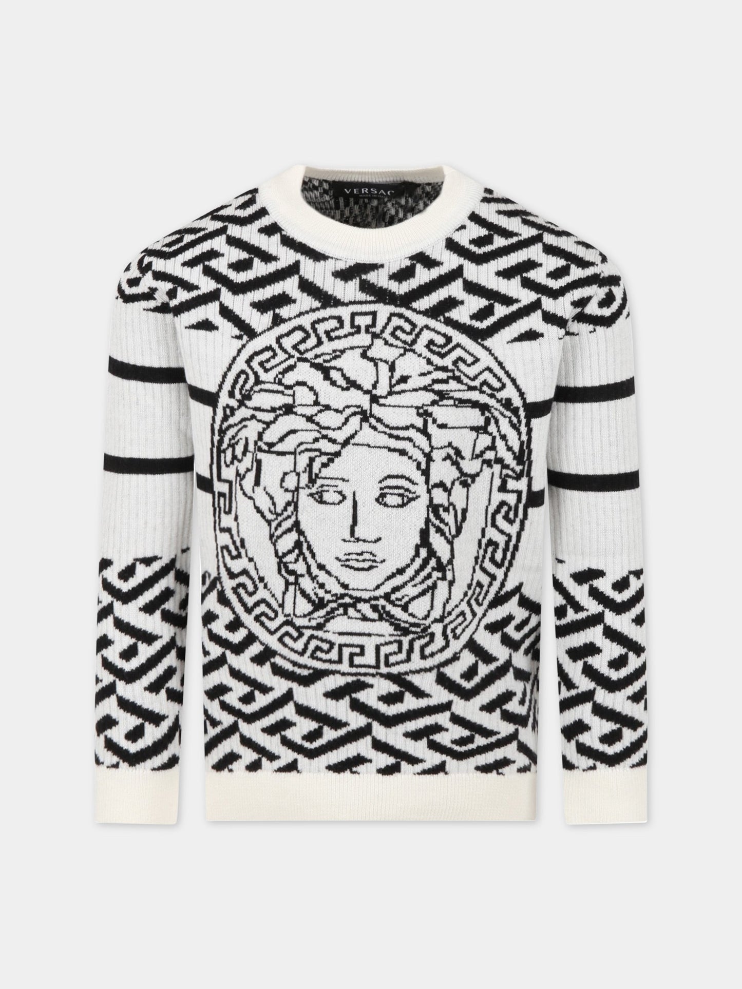 Maglione bianco per bambini con Medusa,Versace,1003489 1A02098 2W020 AY0012