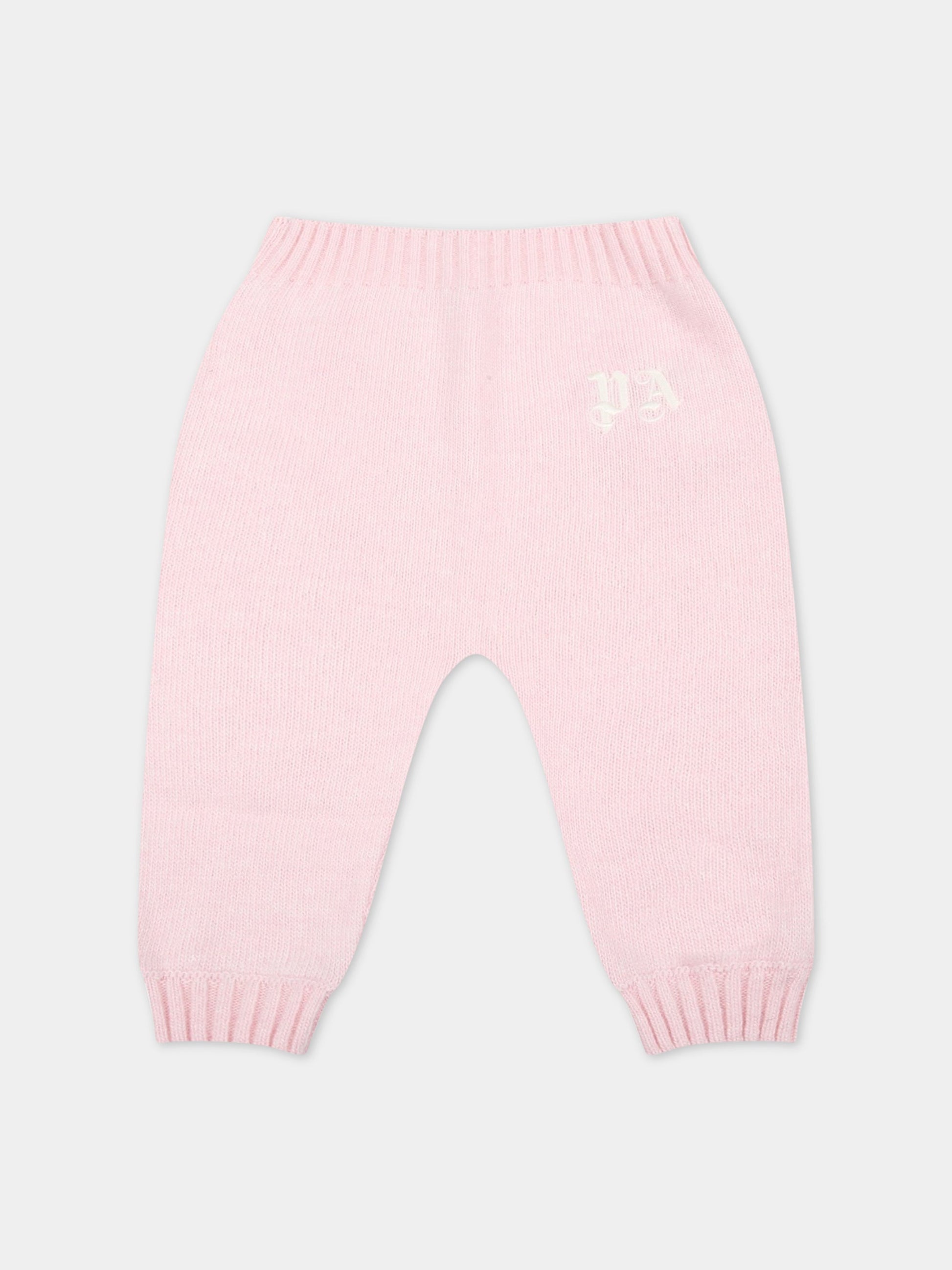 Pantaloni rosa per neonata con logo bianco,Palm Angels,PGXQ001F22KNI0013301