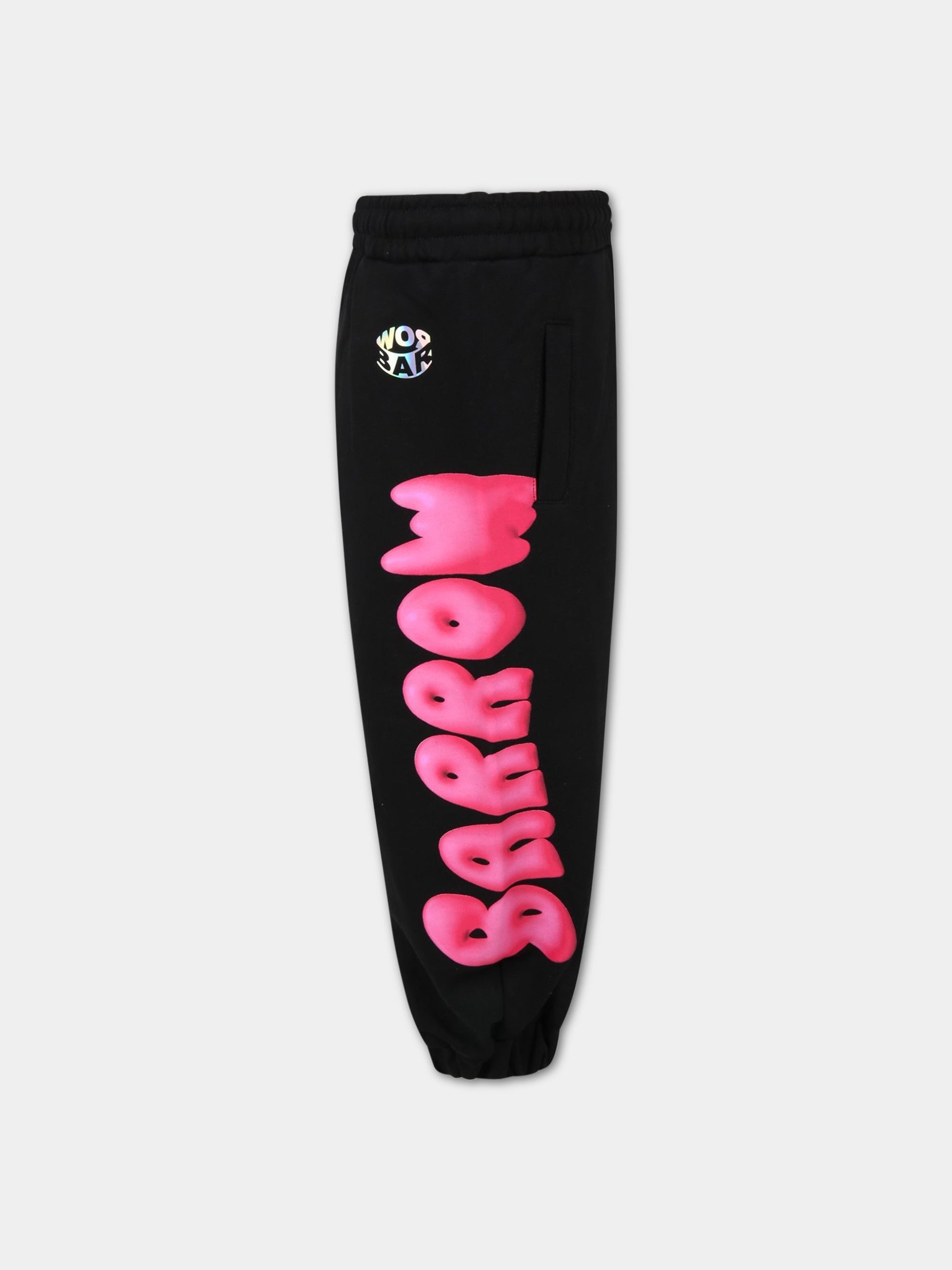 Pantaloni neri da tuta per bambina con logo fucsia,Barrow,032145 110