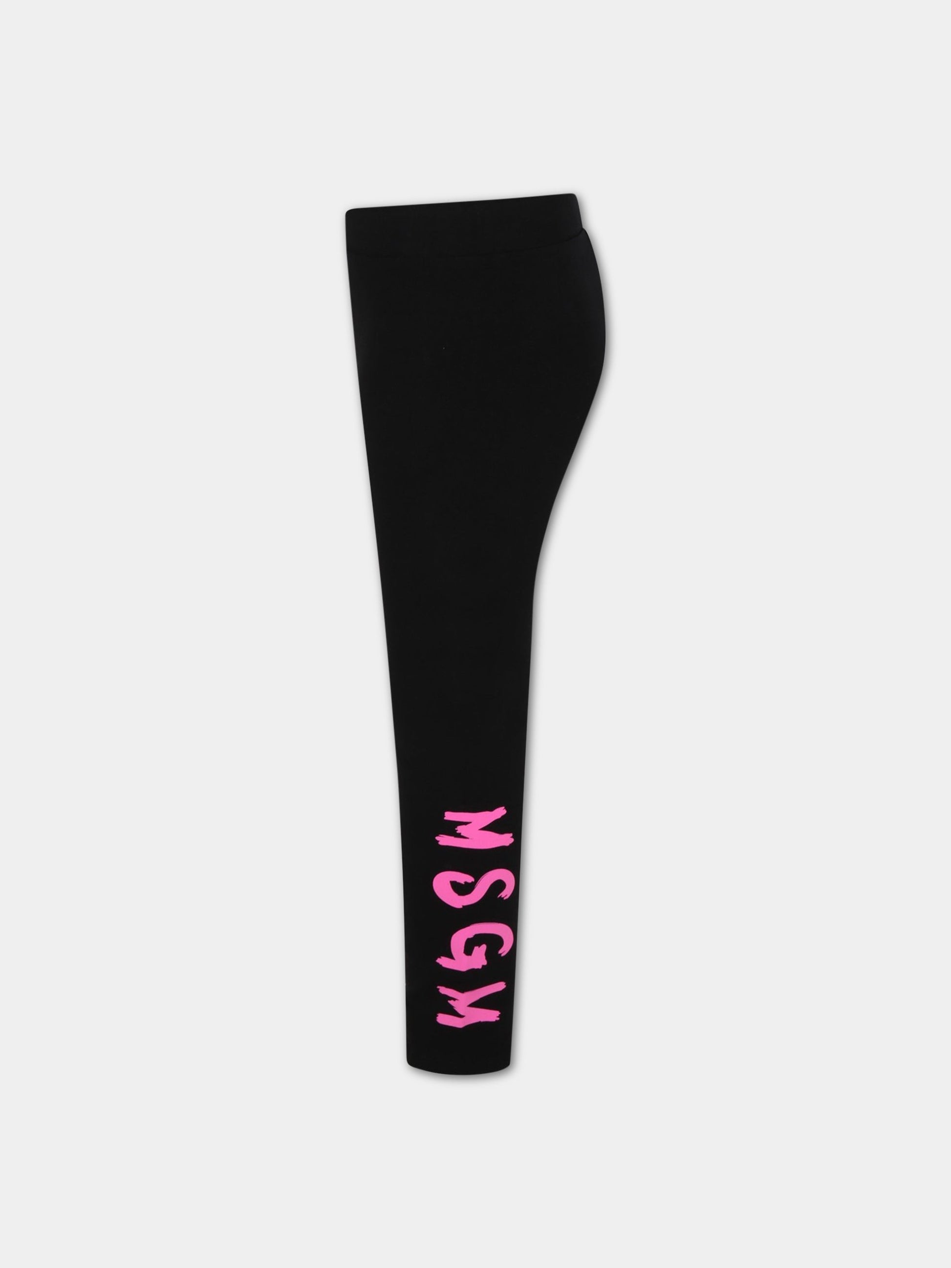 Leggings neri per bambina con logo fucsia,Msgm Kids,MS029099 110