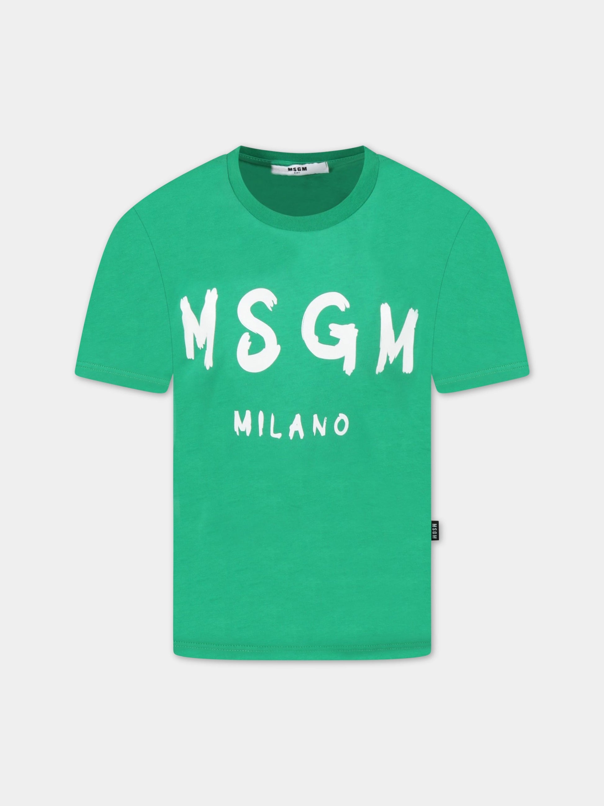 T-shirt verde per bambini con logo bianco,Msgm Kids,MS029075 080