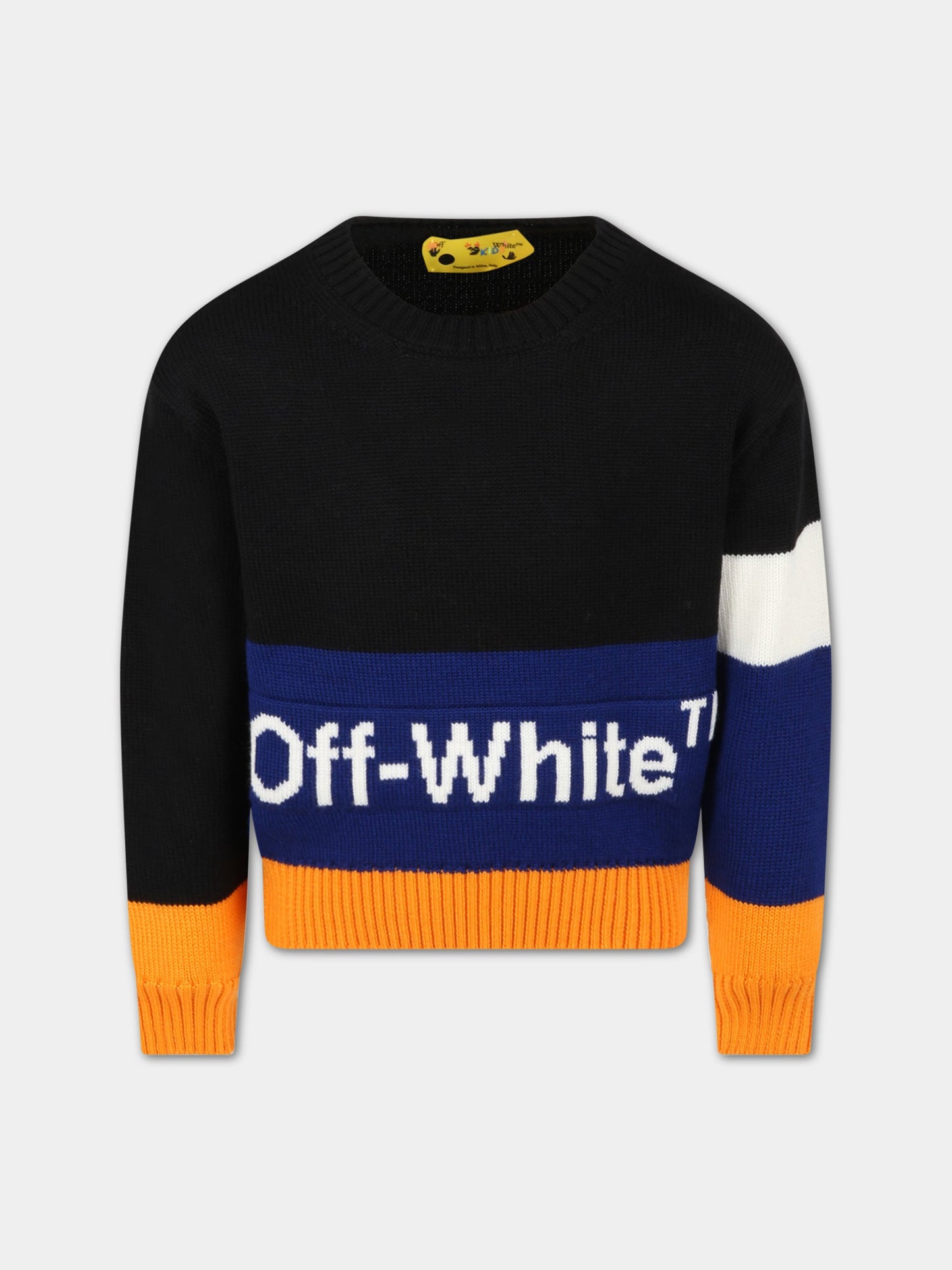 Maglione nero per bambino con logo,Off White,OBHE001F22KNI0041001