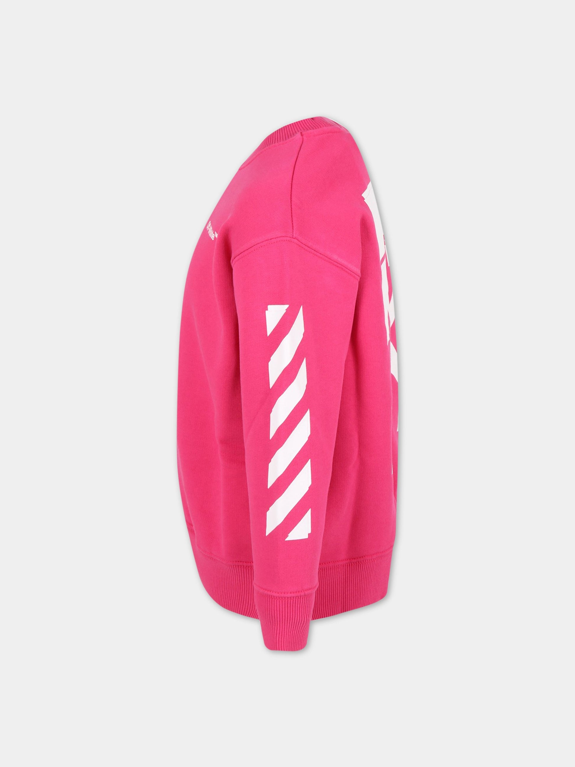 Felpa fucsia per bambina con logo,Off White,OGBA001F22FLE0013201