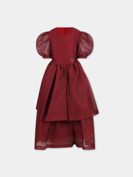 Vestito bordeaux per bambina con patch dorato,Elie Saab,3R1A41 U0051 419RO