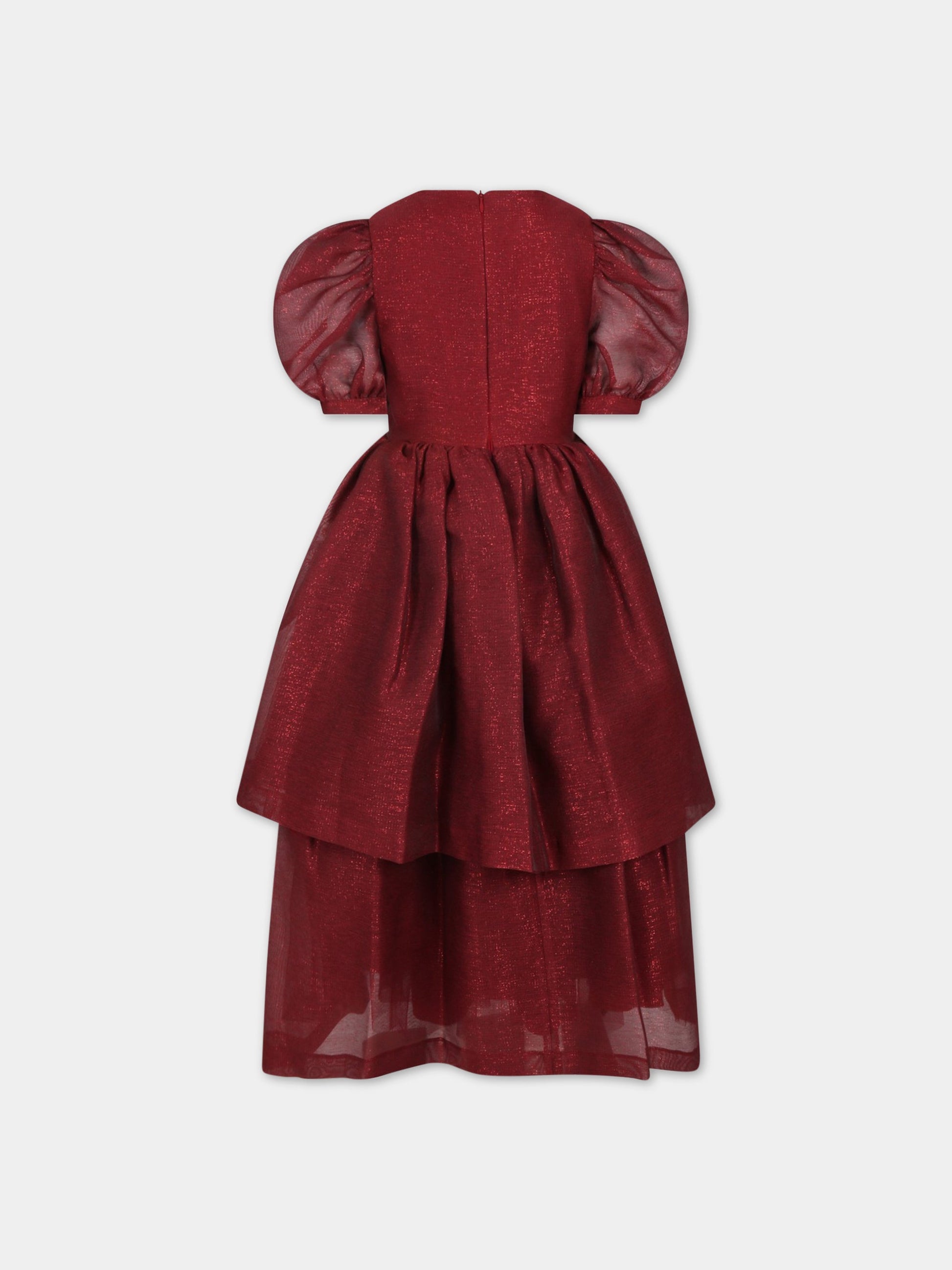 Vestito bordeaux per bambina con patch dorato,Elie Saab,3R1A41 U0051 419RO