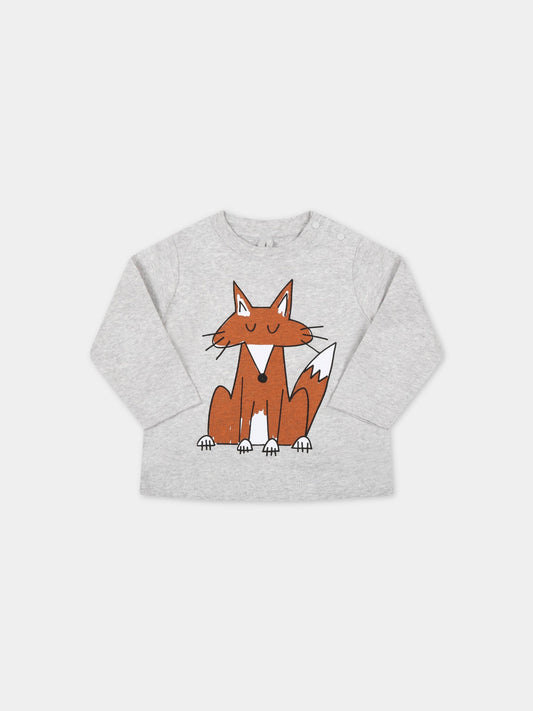 T-shirt grigia per neonati con volpe,Stella Mccartney Kids,8R8620 Z0434 905