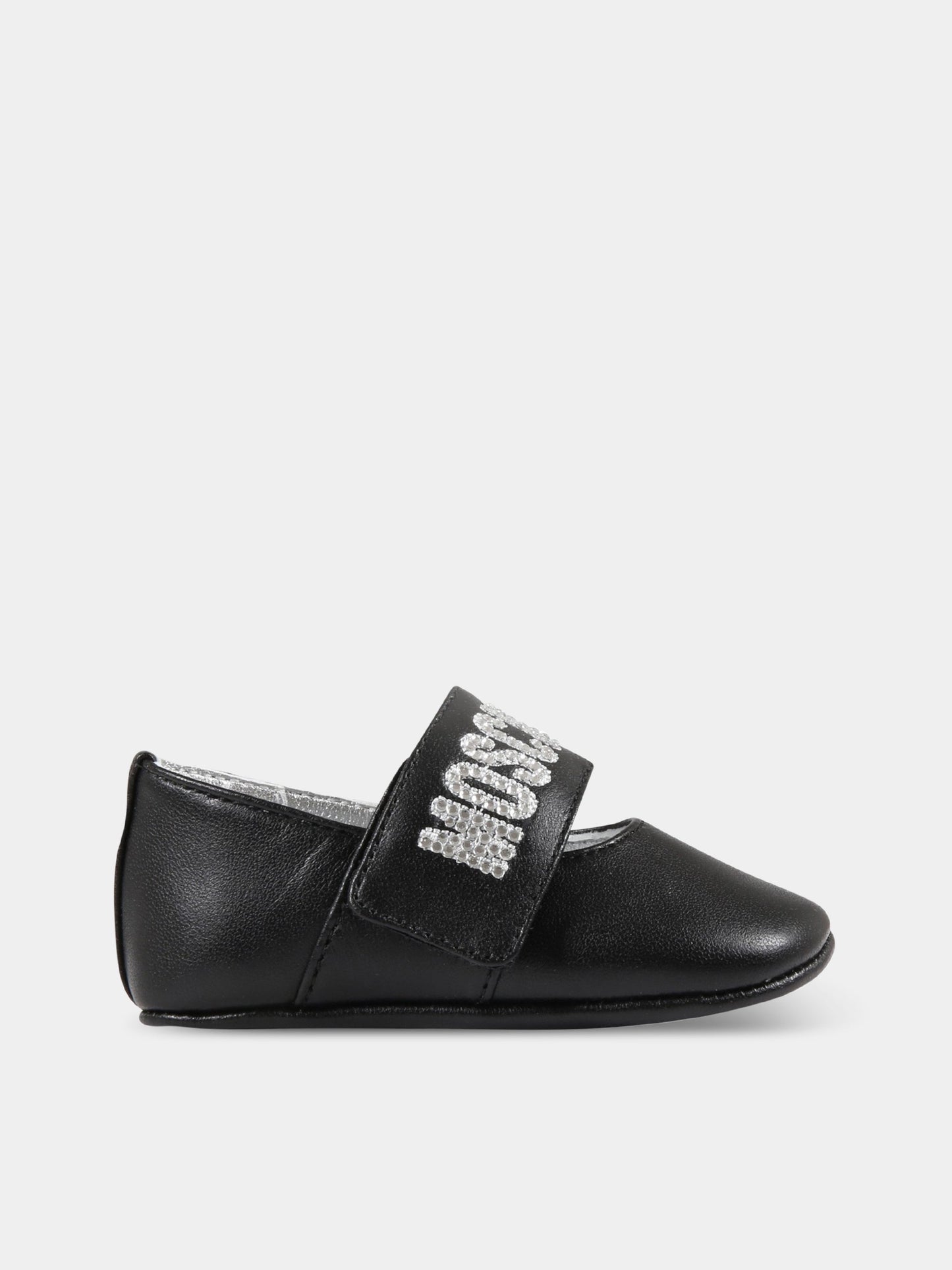 Ballerine nere per neonata con logo argentato,Moschino Kids,71654 1