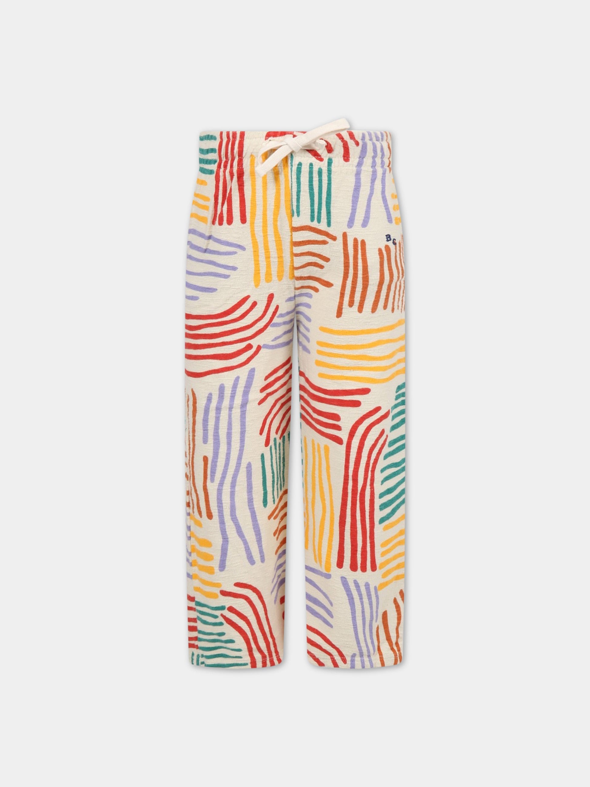 Pantaloni avorio da tuta per bambini con linee colorate,Bobo Choses,222AC067