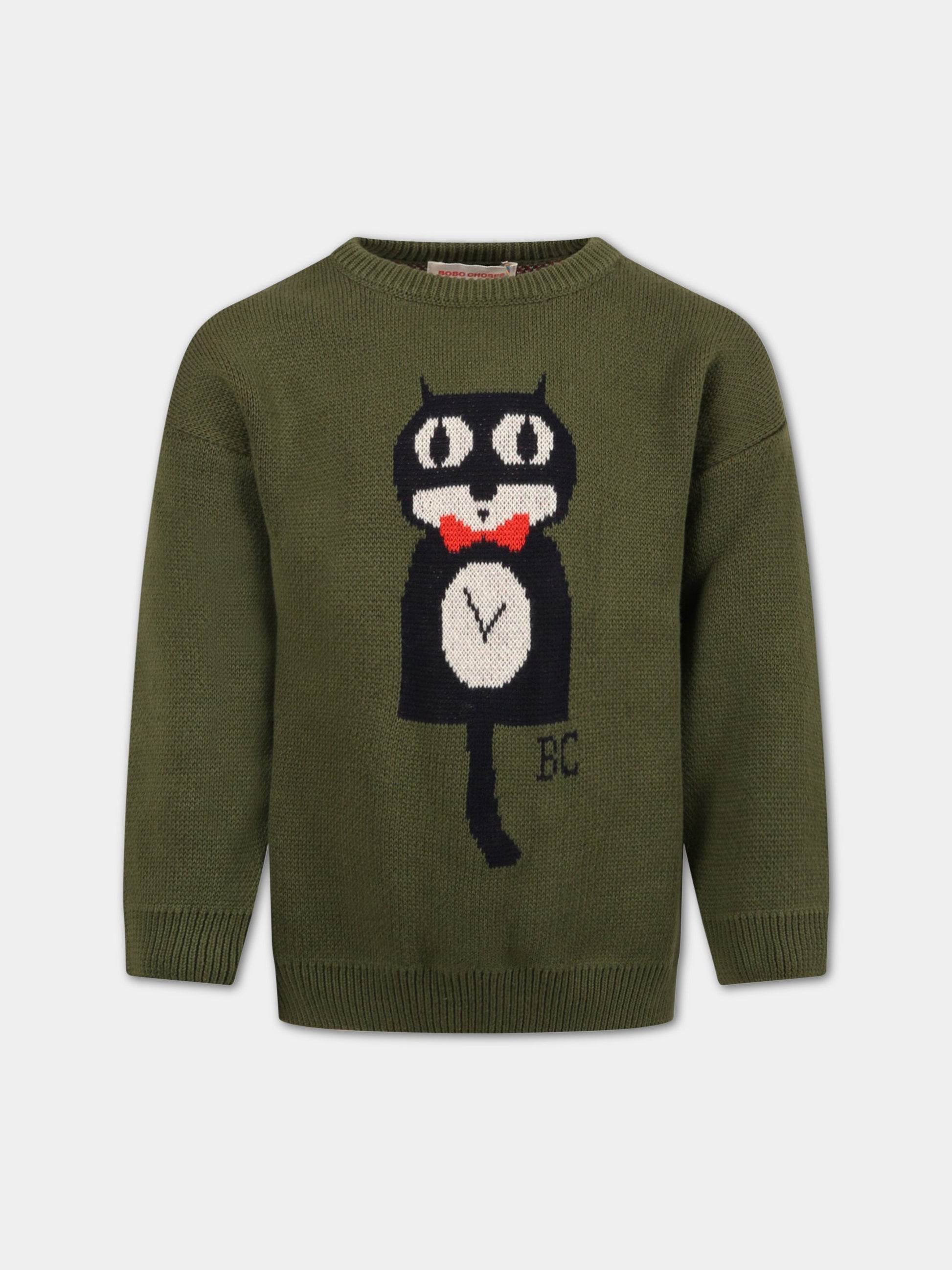 Maglione verde per bambini con Cat O'Clock,Bobo Choses,222AC107