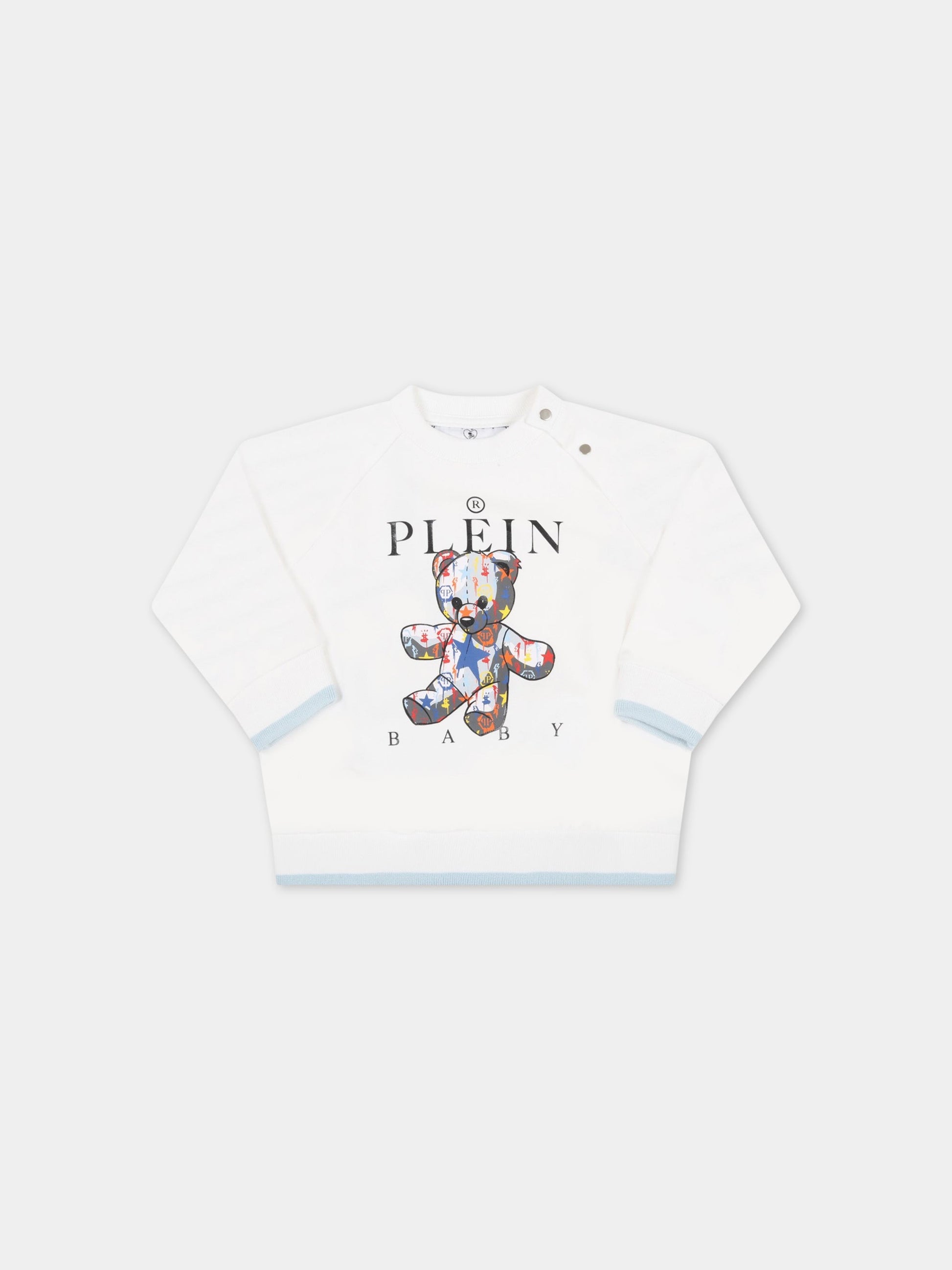 Tuta bianca per neonato con orso,Philipp Plein Junior,1UK002 LDA44 BIANCO OT