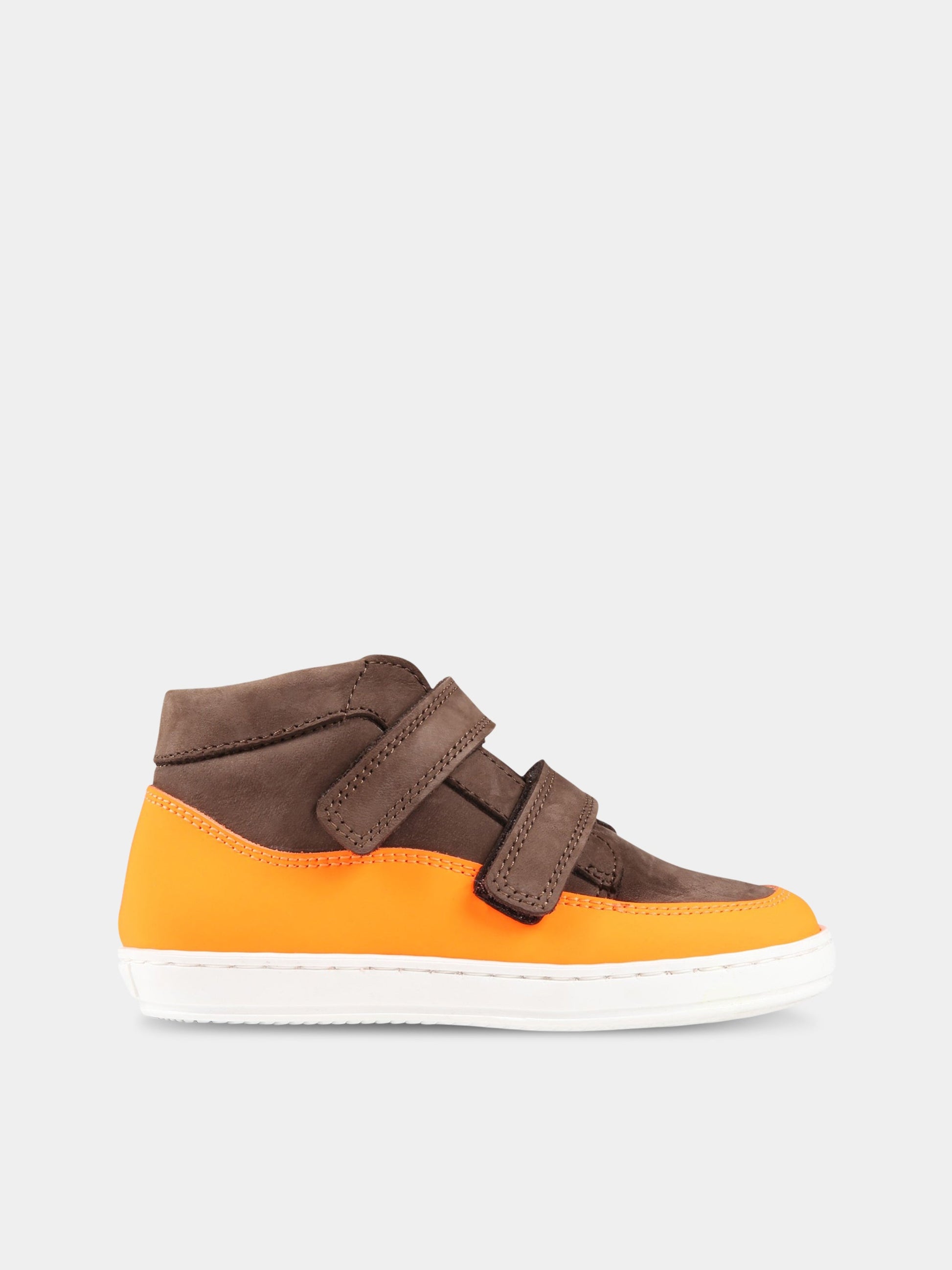 Sneakers marroni per bambino,Gallucci Kids,T20100 (COLORE MARRONE/FLUO ORANGE)