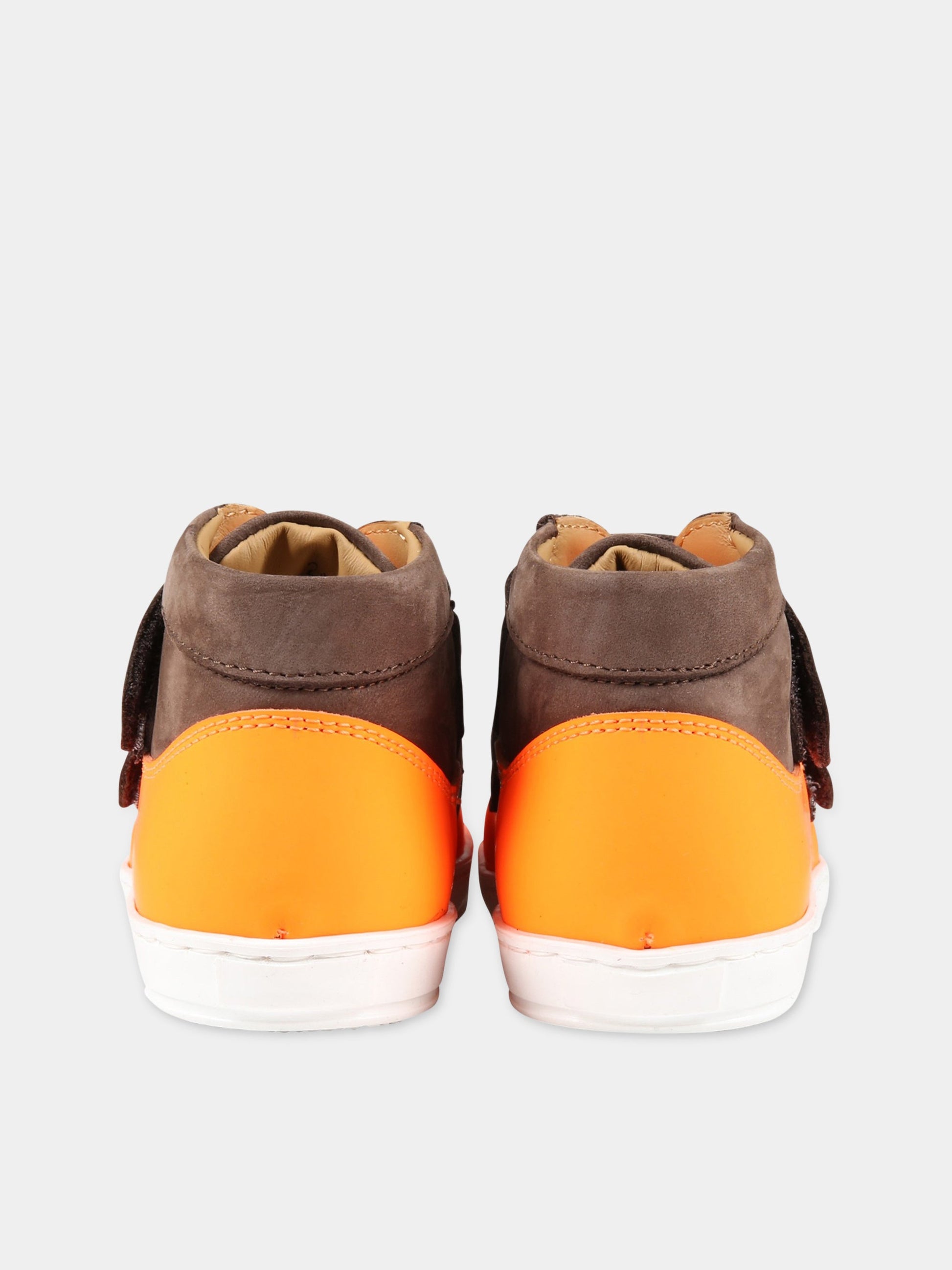 Sneakers marroni per bambino,Gallucci Kids,T20100 (COLORE MARRONE/FLUO ORANGE)