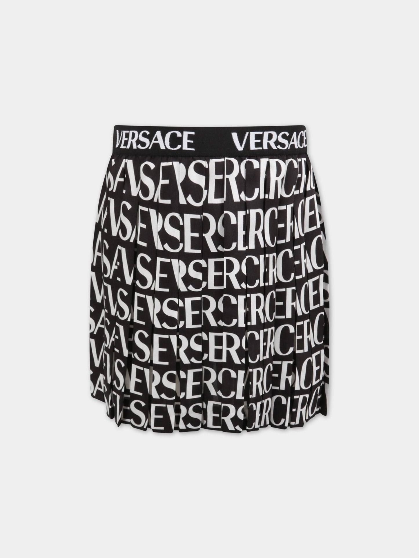 Gonna nera per bambina con logo bianco,Versace,1000240 1A05196 5B040 AY0007