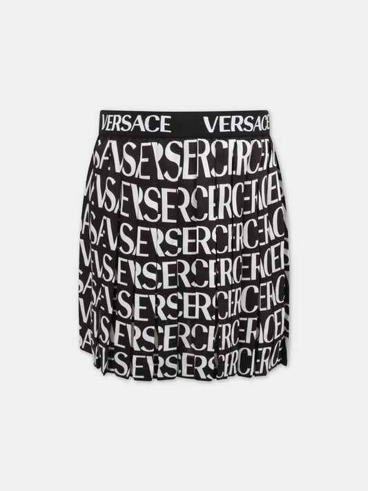 Gonna nera per bambina con logo bianco,Versace,1000240 1A05196 5B040 AY0007