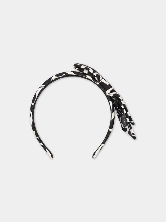 Cerchietto nero per bambina con logo bianco,Versace,1000396 1A05263 5B040 AY0007