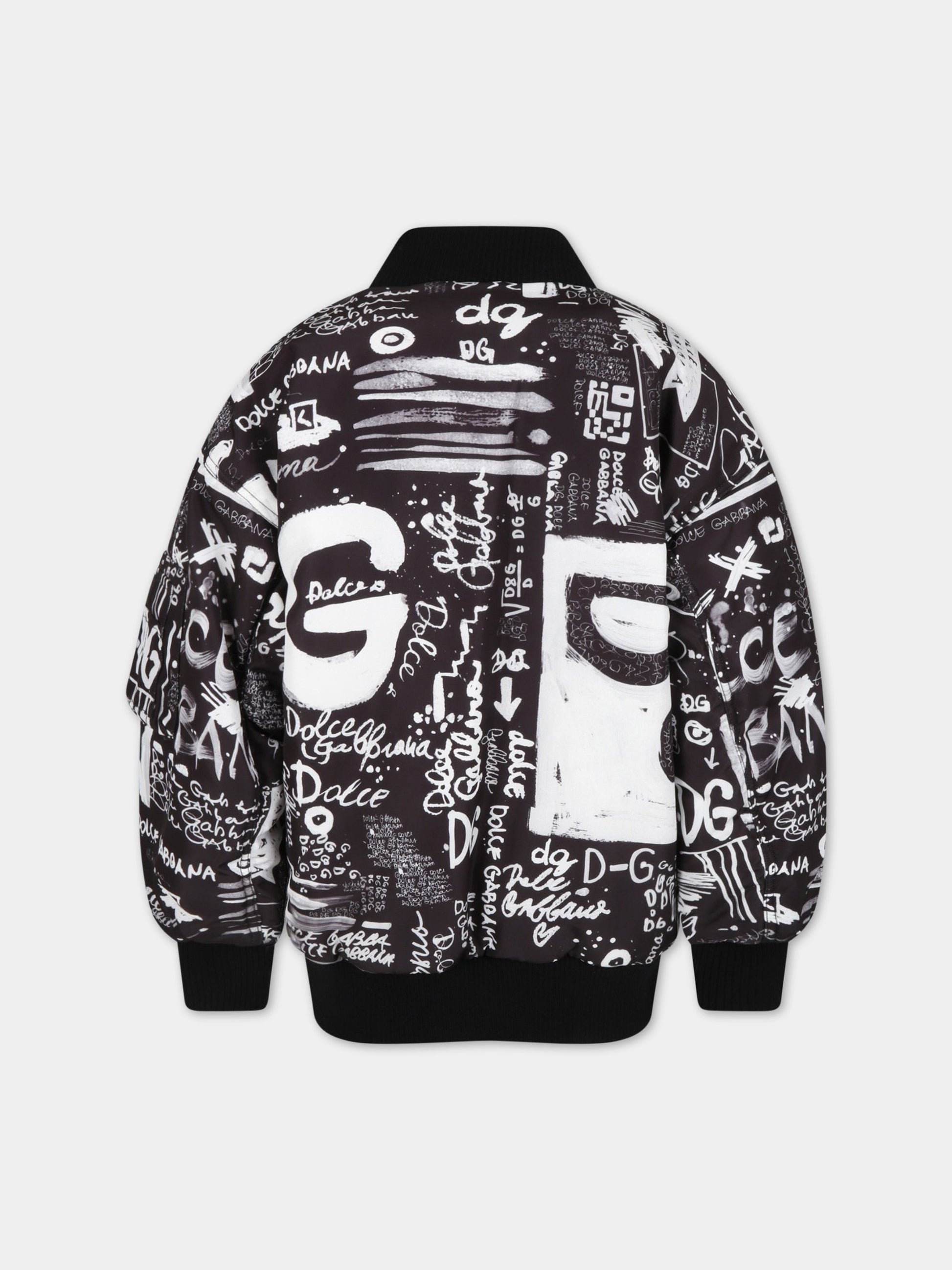 Piumino nero per bambino con loghi,Dolce & Gabbana Kids,L4JB4X ISMC4 HNSAA