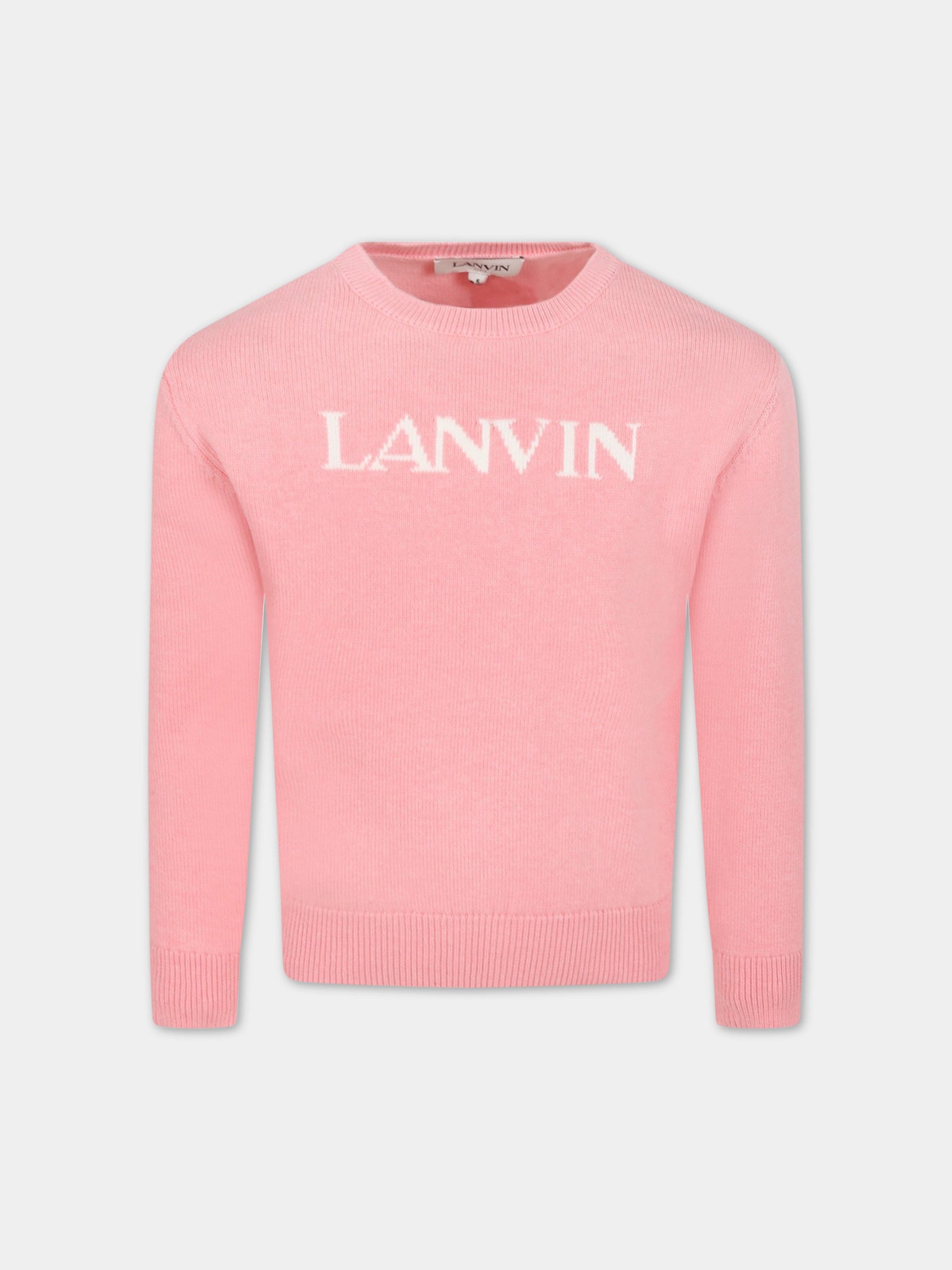 Maglione rosa per bambina con logo,Lanvin Petite,N15042 47B