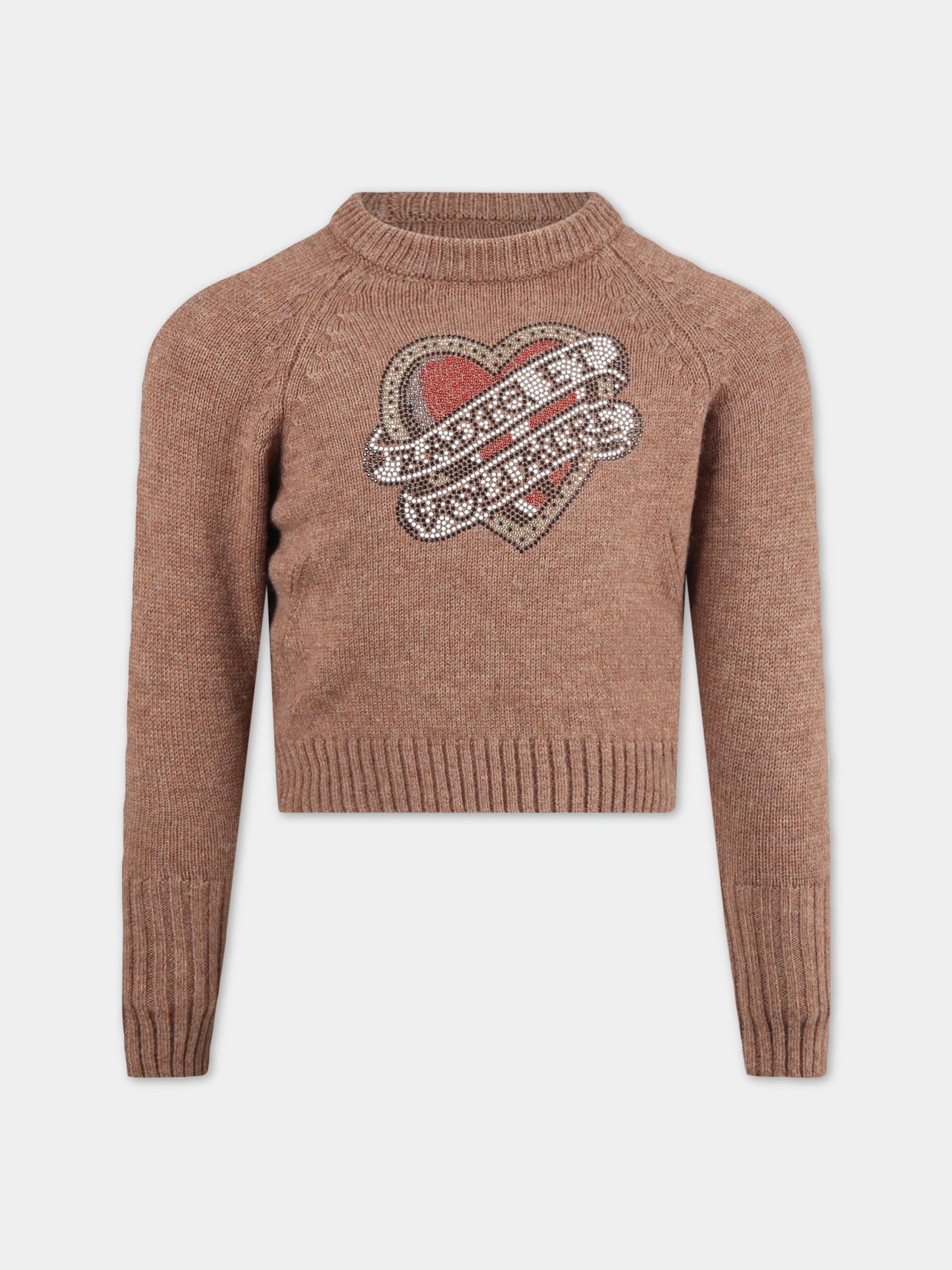 Maglione marrone per bambina con logo,Zadig & Voltaire Kids,X15288 C17