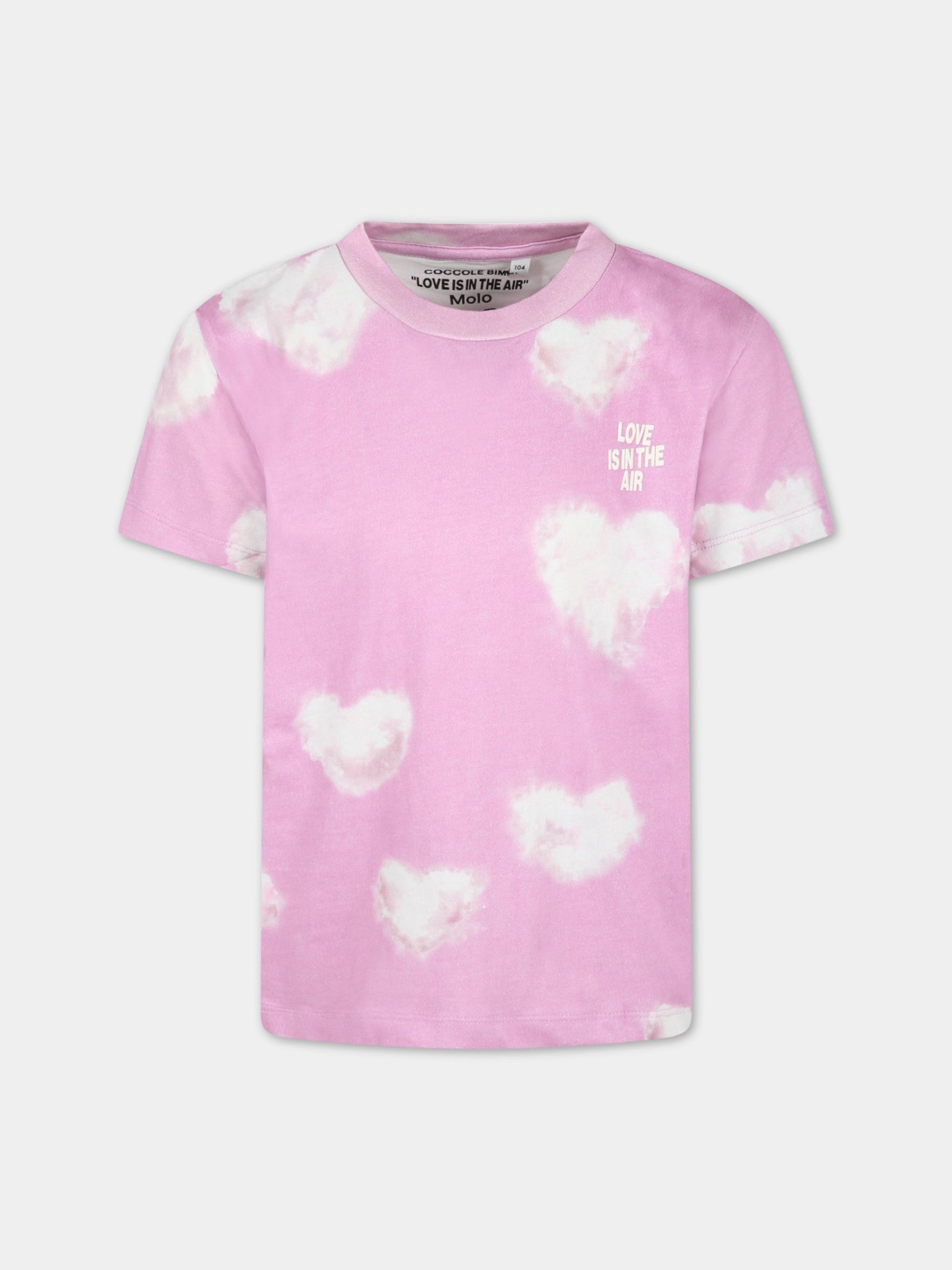 T-shirt rosa per bambini con iconiche nuvole bianche,Rainbow Clouds,ROXO 6705