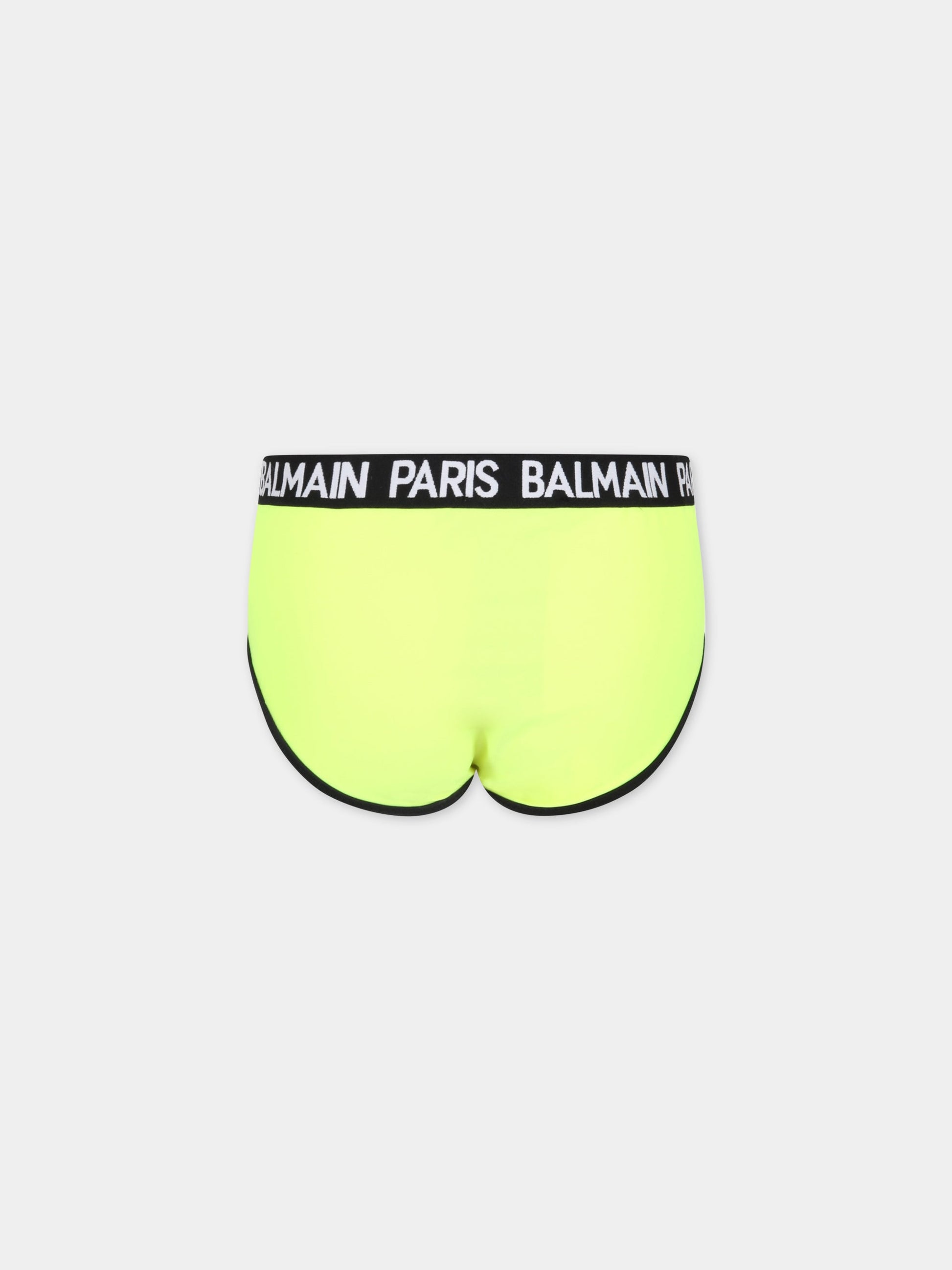 Slip mare giallo fluo per bambino con loghi,Balmain Kids,6Q0529 Z0005 290