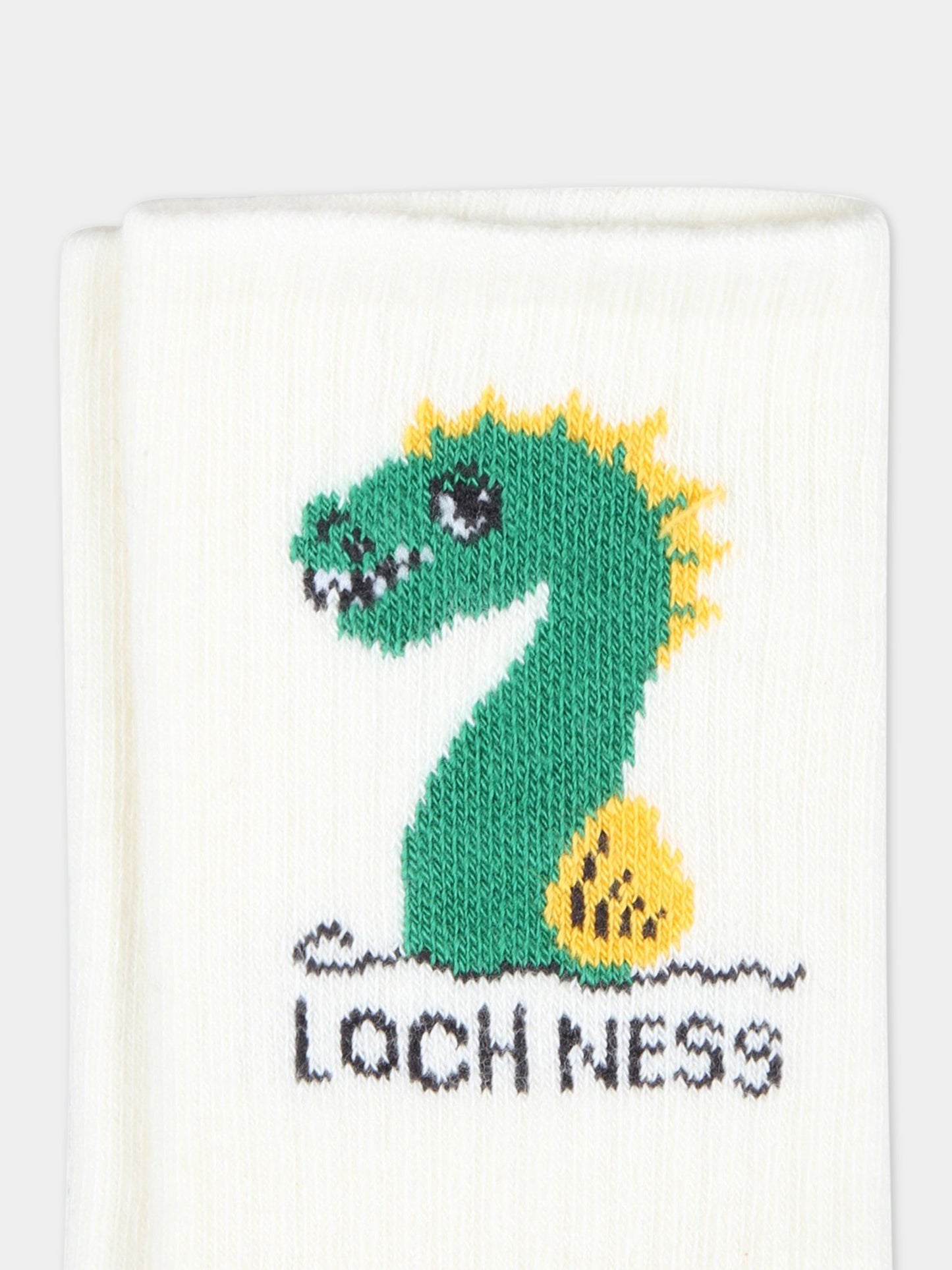 Calze bianche per bambini con mostro di Loch Ness,Mini Rodini,2316010611