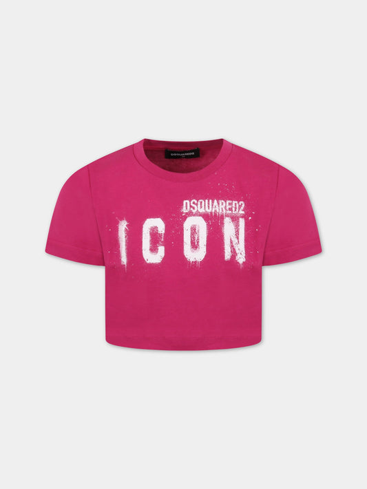 T-shirt viola per bambina con logo,Dsquared2,DQ1107 D00MV DQ355