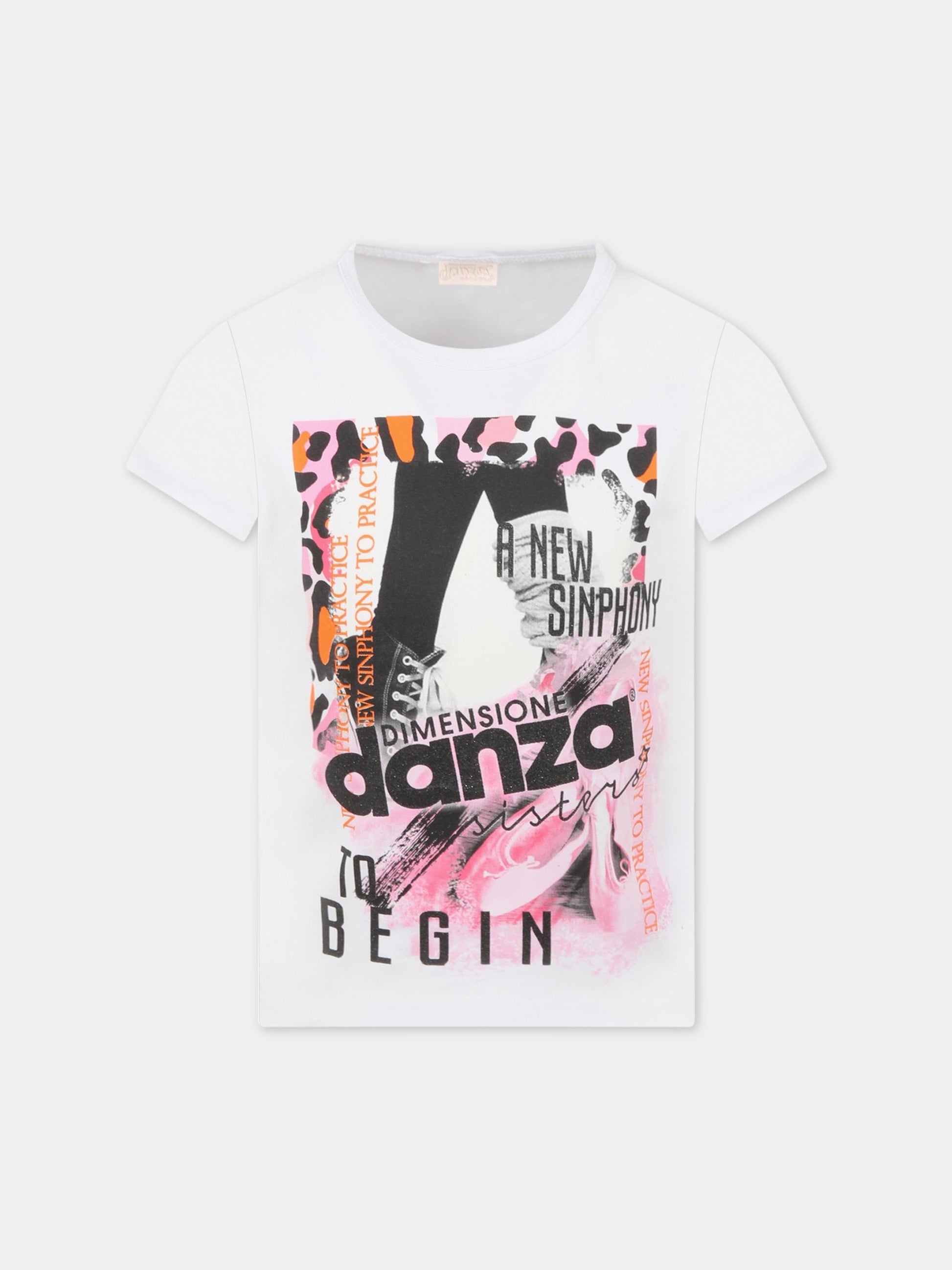 T-shirt bianca per bambina con logo,Dimensione Danza,029722 001