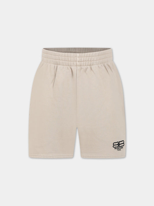 Shorts beige per bambino con logo,Balenciaga,681862 TMVK8 9364