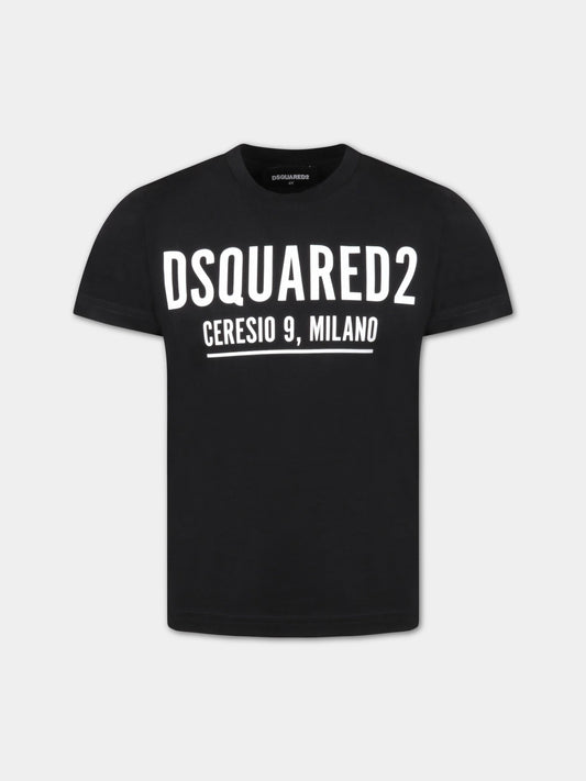 T-shirt nera per bambino con logo bianco,Dsquared2,DQ0728 D002F DQ900