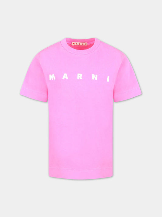 T-shirt fucsia per bambina con logo bianco,Marni Kids,M002MV M00PF 0M334