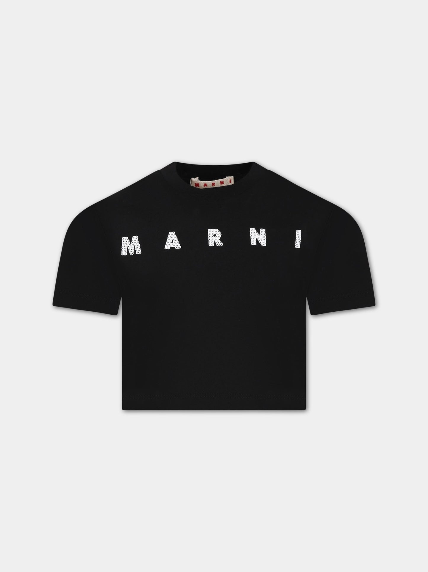 T-shirt nera per bambina con logo,Marni Kids,M00695 M00NE 0M900