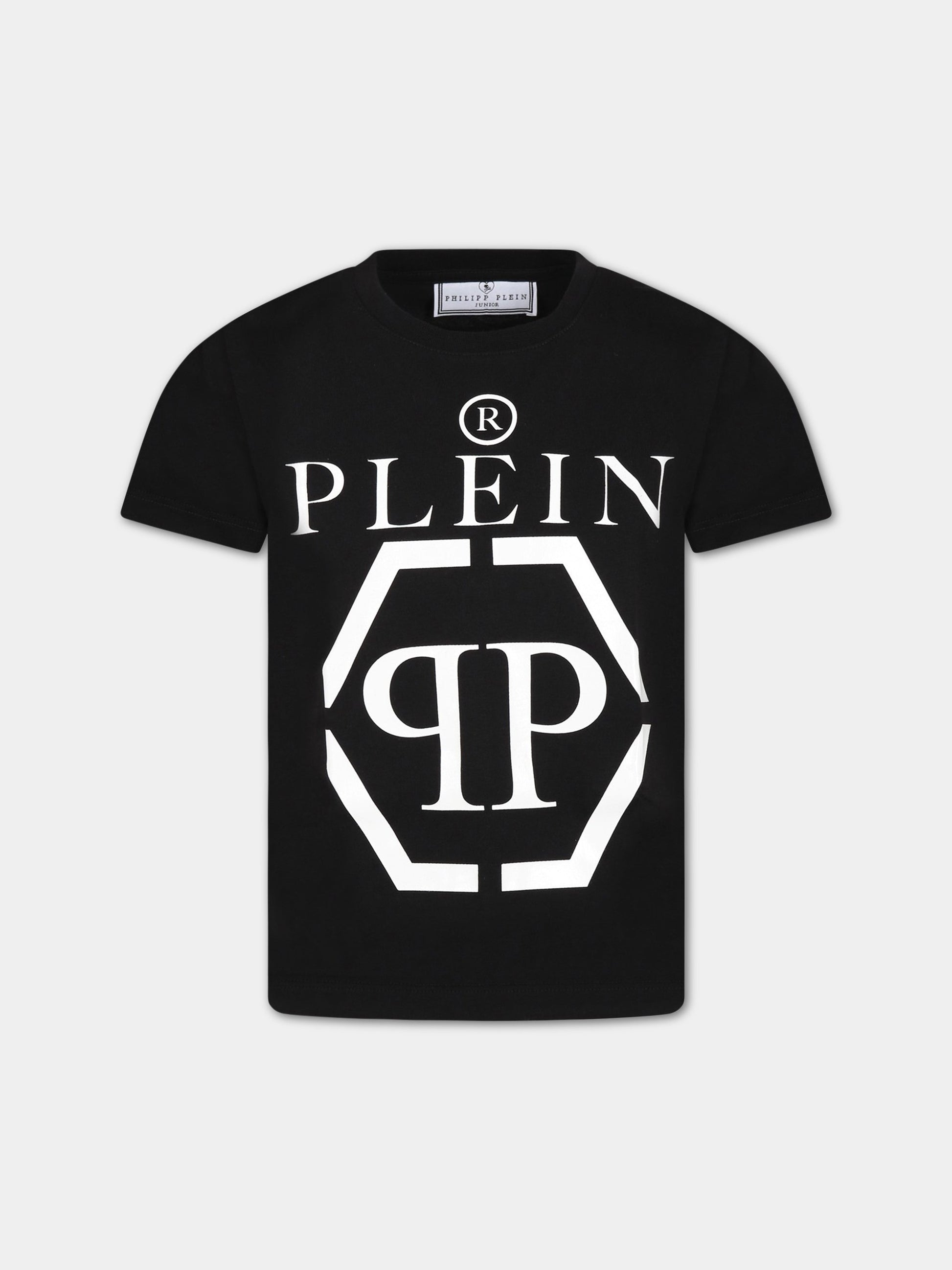 T-shirt nera per bambino con logo,Philipp Plein Junior,2QM004 LAA23 60100