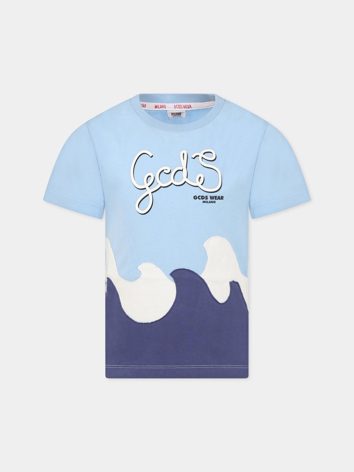 T-shirt celeste per bambino con logo,Gcds Kids,DUM00D LAA33 40069